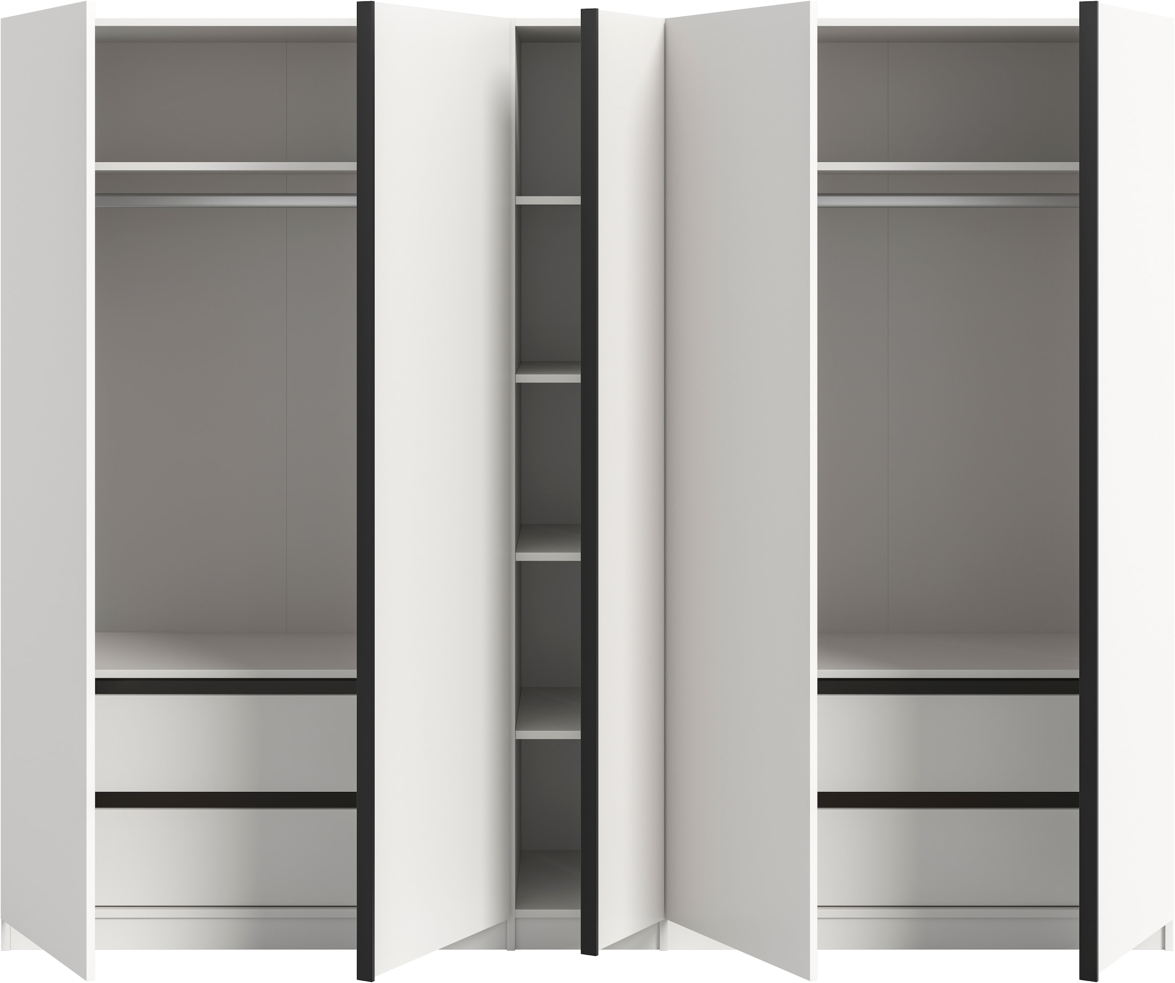 Home affaire Kleiderschrank »BENDINGO, TOPSELLER!, Schlafzimmerschrank, Schrank, Garderobenschrank«, (OTTO BESTSELLER, Garderobe & Schlafzimmer), Breite 230cm, weiß, 5-türig, 2 Kleiderstangen, 6 Böden, 4 Schubladen