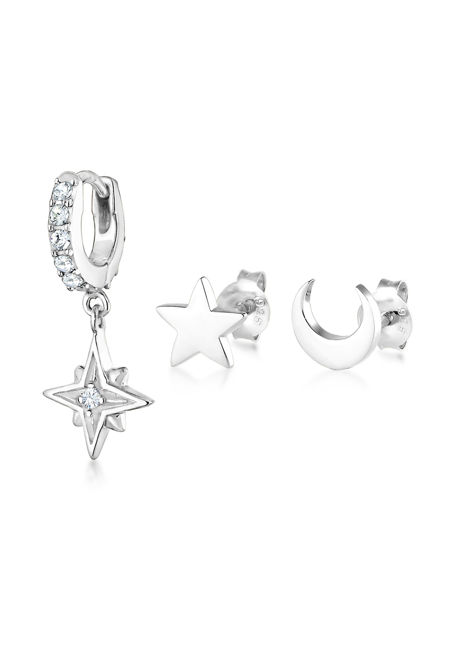 Elli Ohrstecker-Set »Ohrringe Ohrstecker Creolen 3er Set Kristalle 925 Silber 925 Sterling Silber«