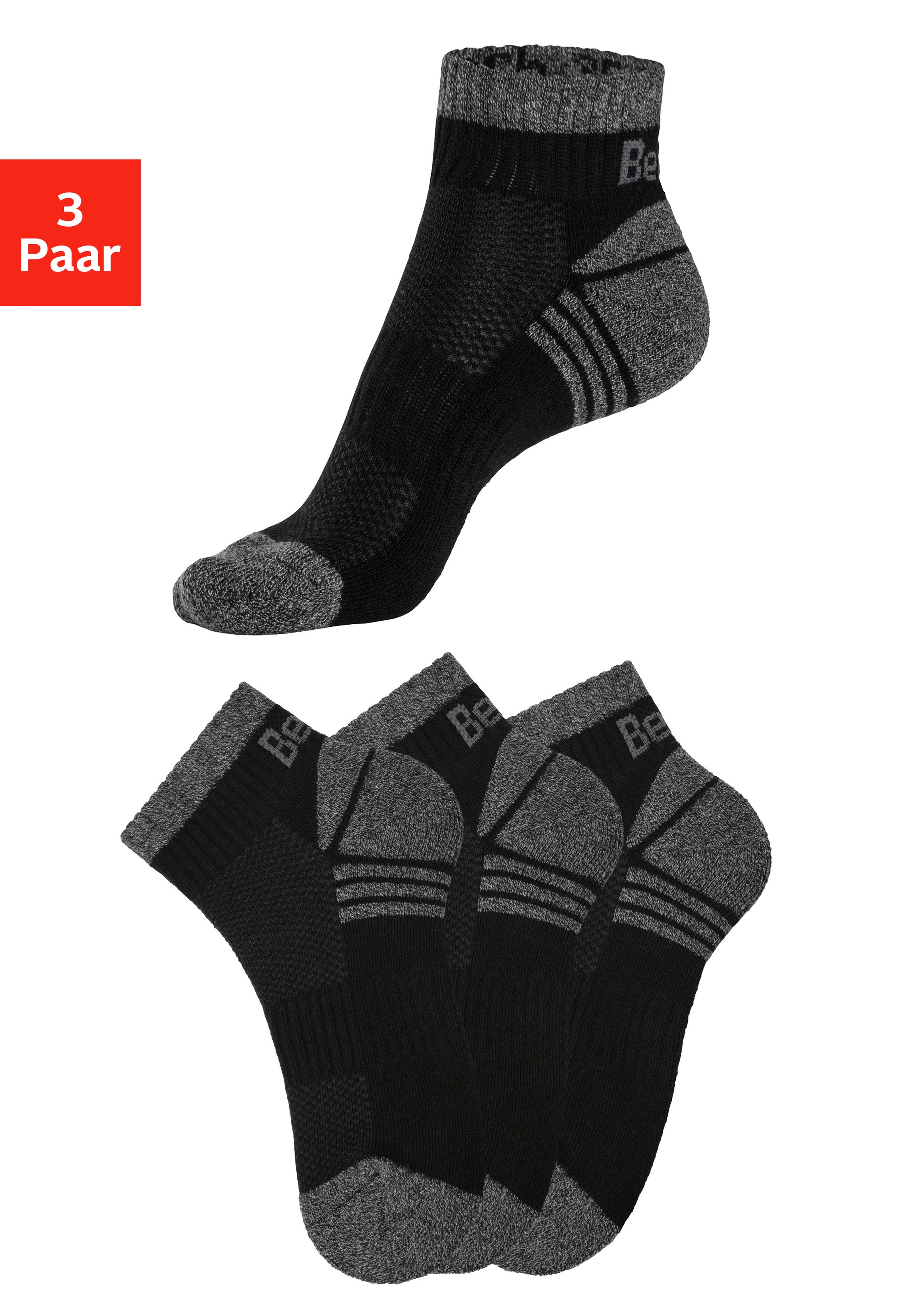Bench. Kurzsocken Packung in schwarz, Größe 39-42