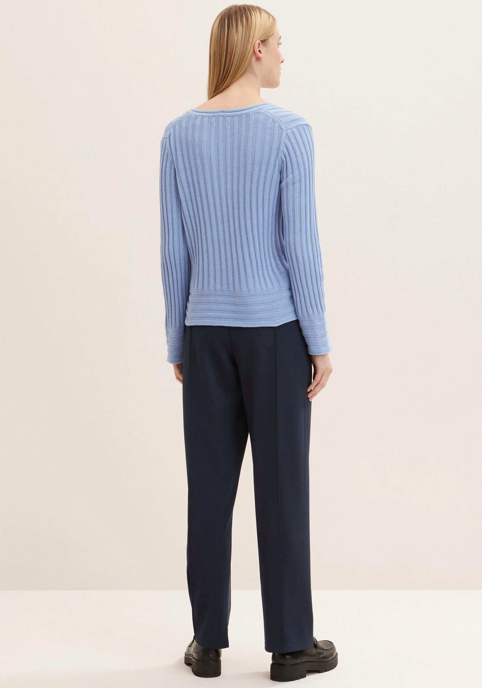 TOM TAILOR V-Ausschnitt-Pullover, in gerippter Optik