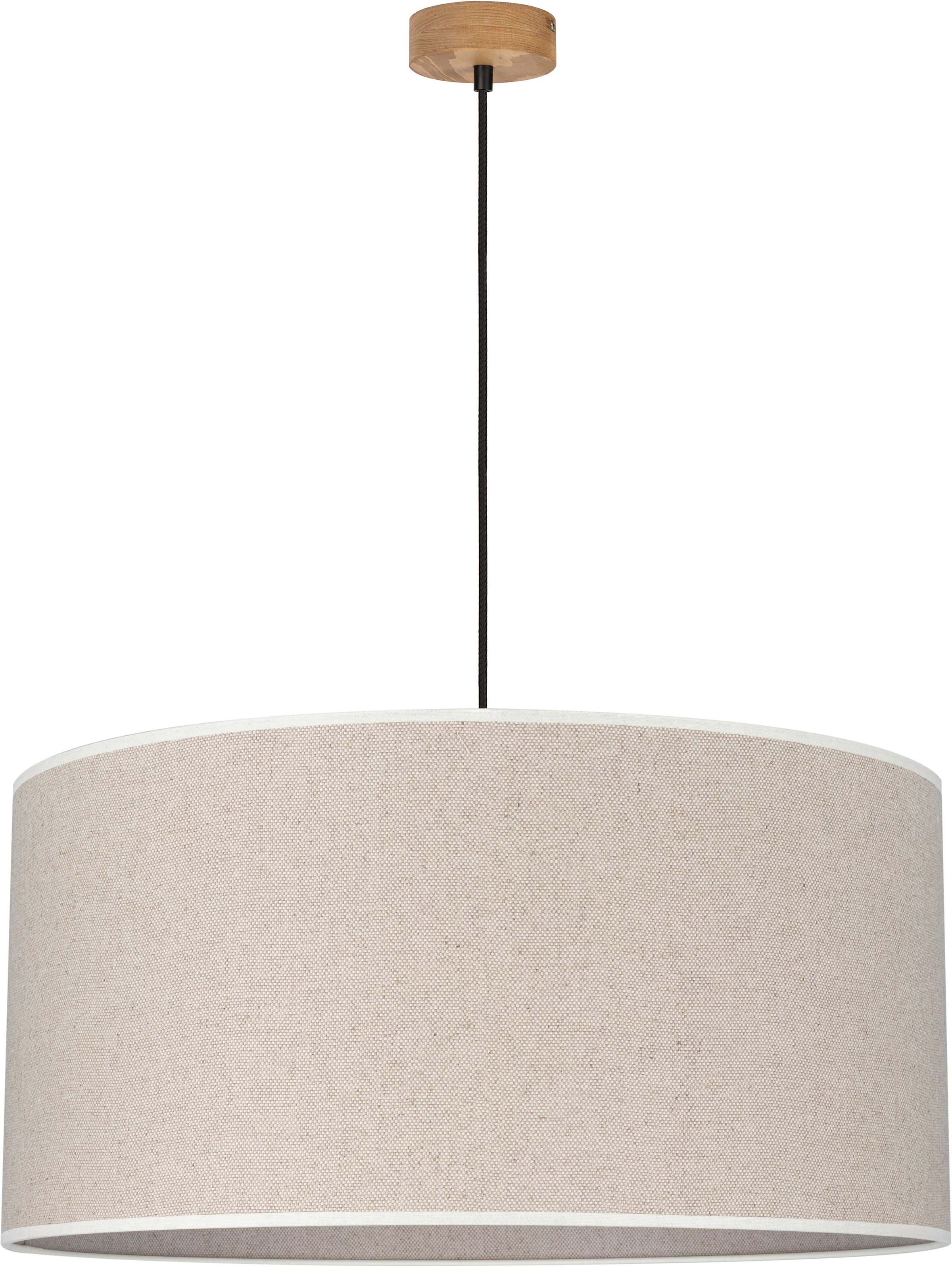 OTTO products Hängeleuchte »Emmo«, E27, Pendelleuchte mit hochwertigem Textilschirm Ø 50 cm, Baldachin aus Kiefernholz, Nachhaltig mit FSC®-Zertifikat, Made in Europe