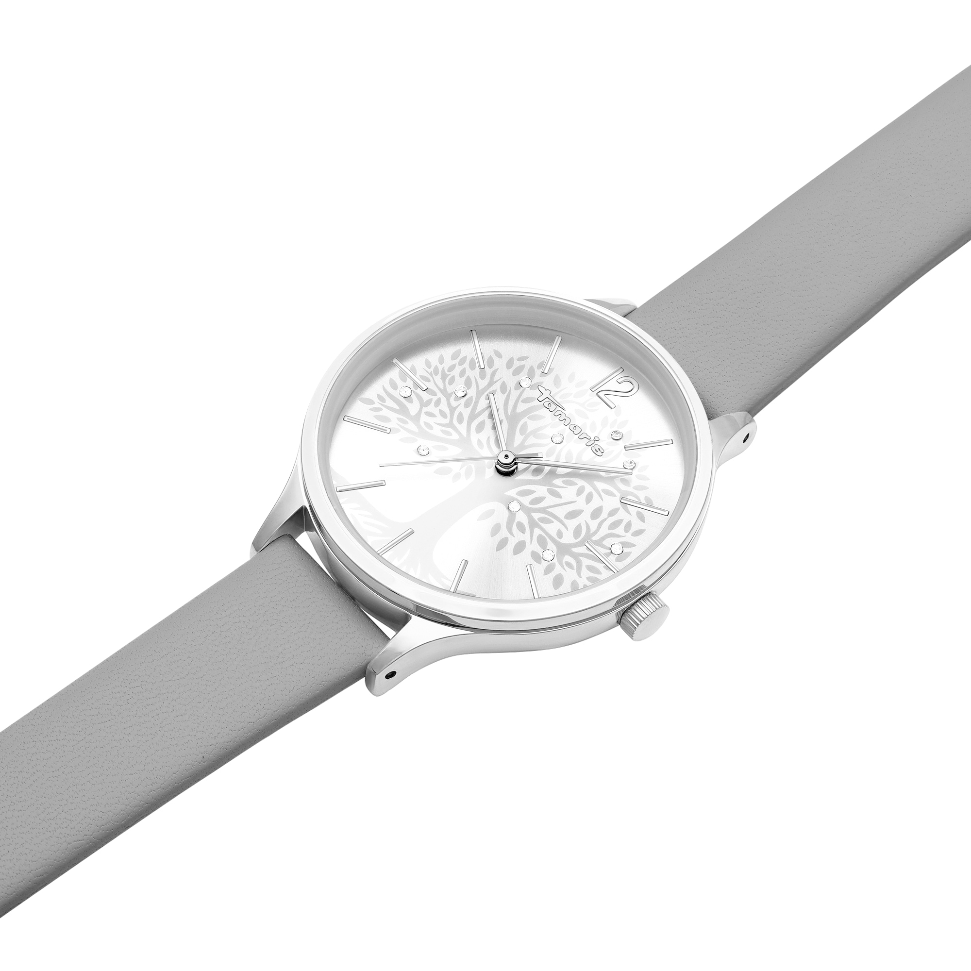 Tamaris Quarzuhr »Life Tree« Armbanduhr, Damenuhr, Lederarmband, analog, Glassteine