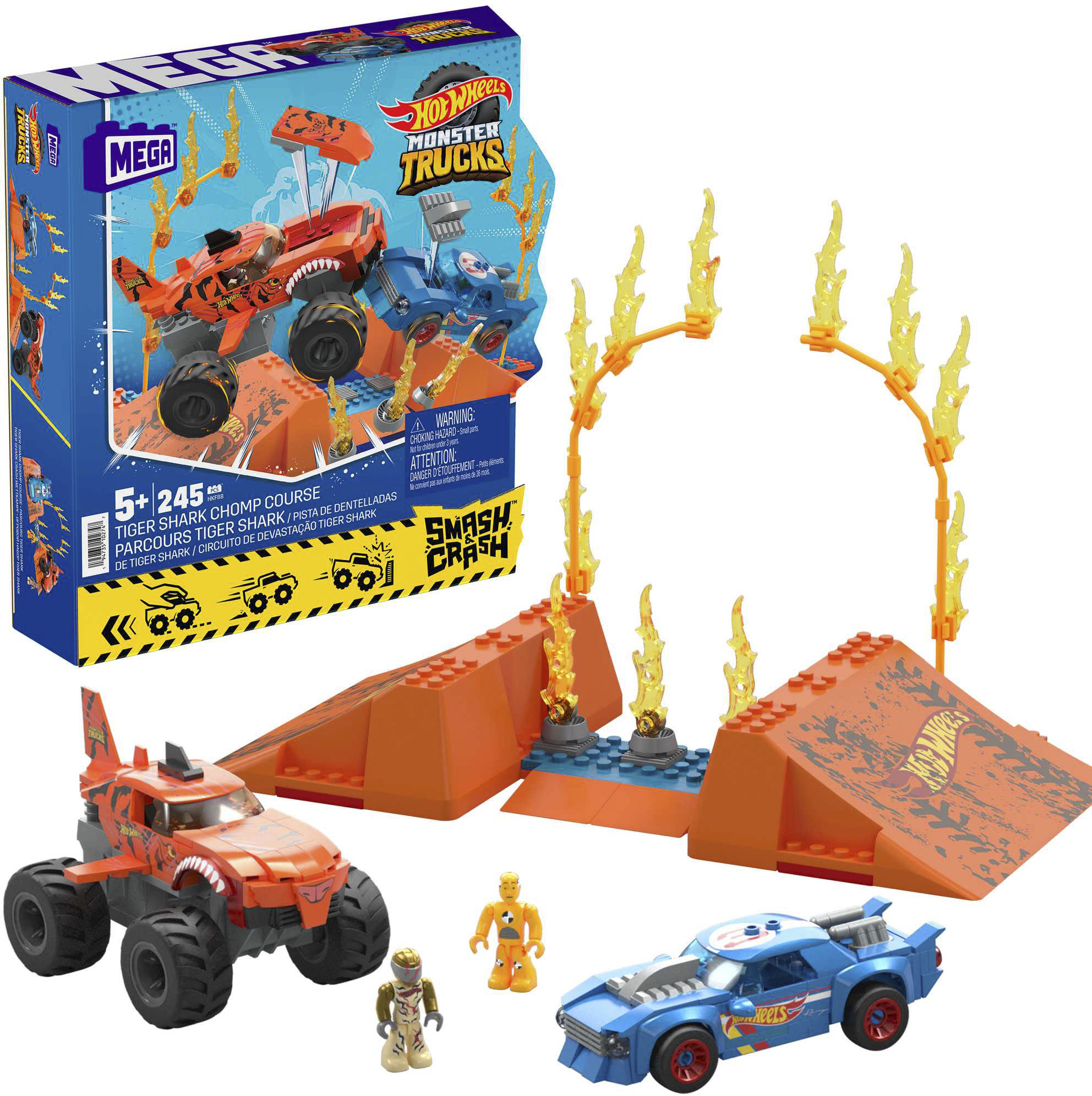 Spielzeug-Monstertruck »MEGA Monster Trucks Tiger Shark Feuer-Rampe, inkl. 2 Autos &...