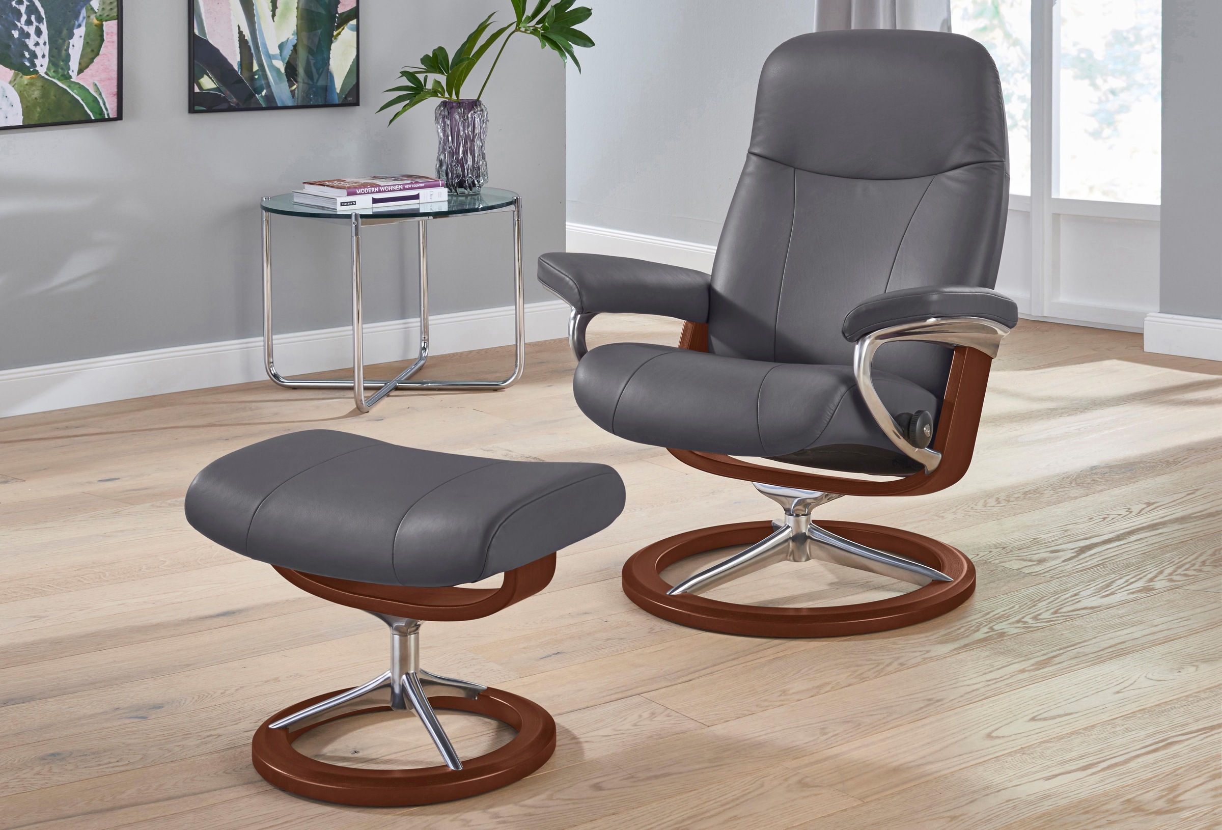 Stressless® Relaxsessel »Garda«, (Set, Relaxsessel mit Hocker), mit Hocker, mit Signature Base, Größe M, Gestell Braun