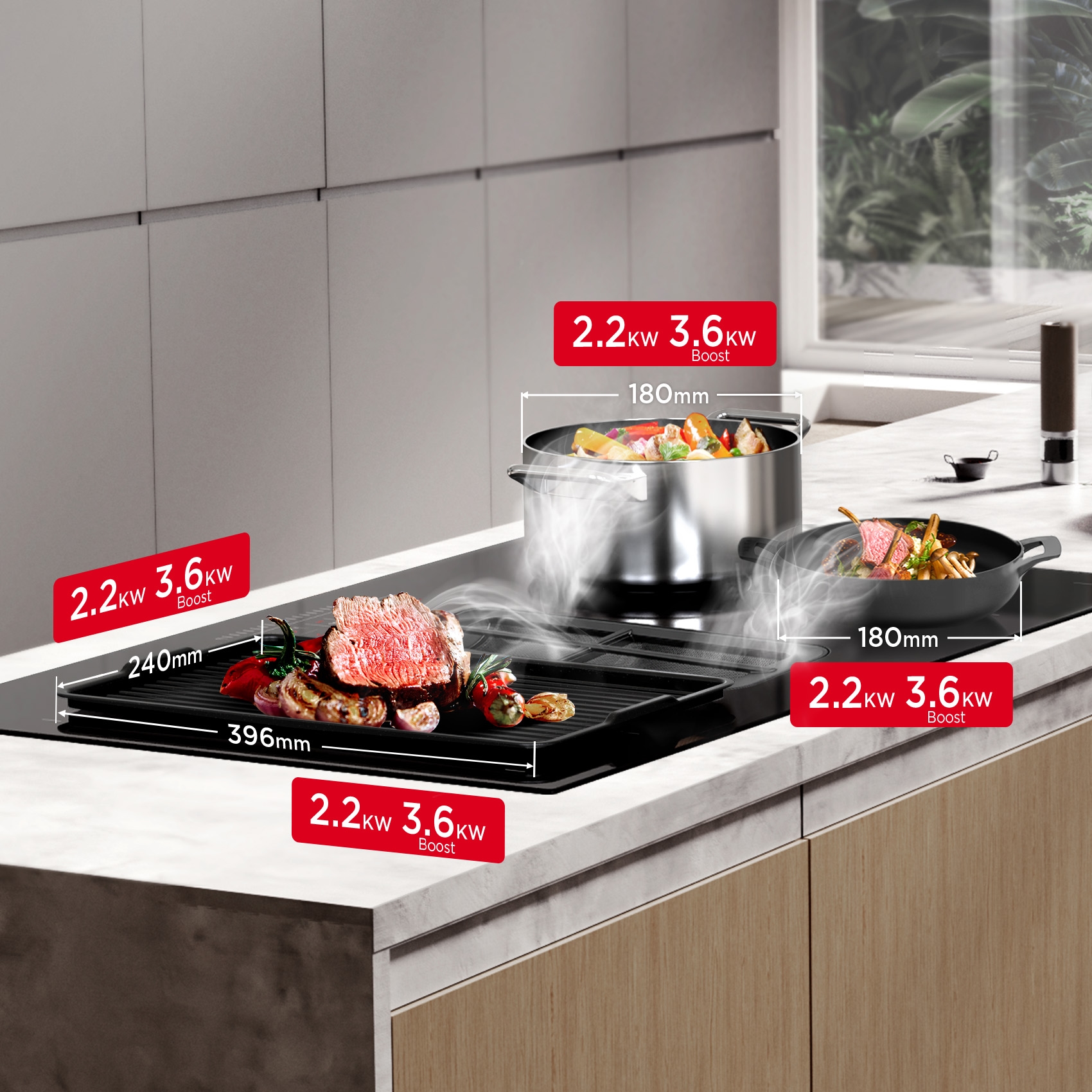Hanseatic Kochfeld mit Dunstabzug »HDI4B9074SB«, Platziere dein Kochgeschirr flexibel, dank Flex-Induktion