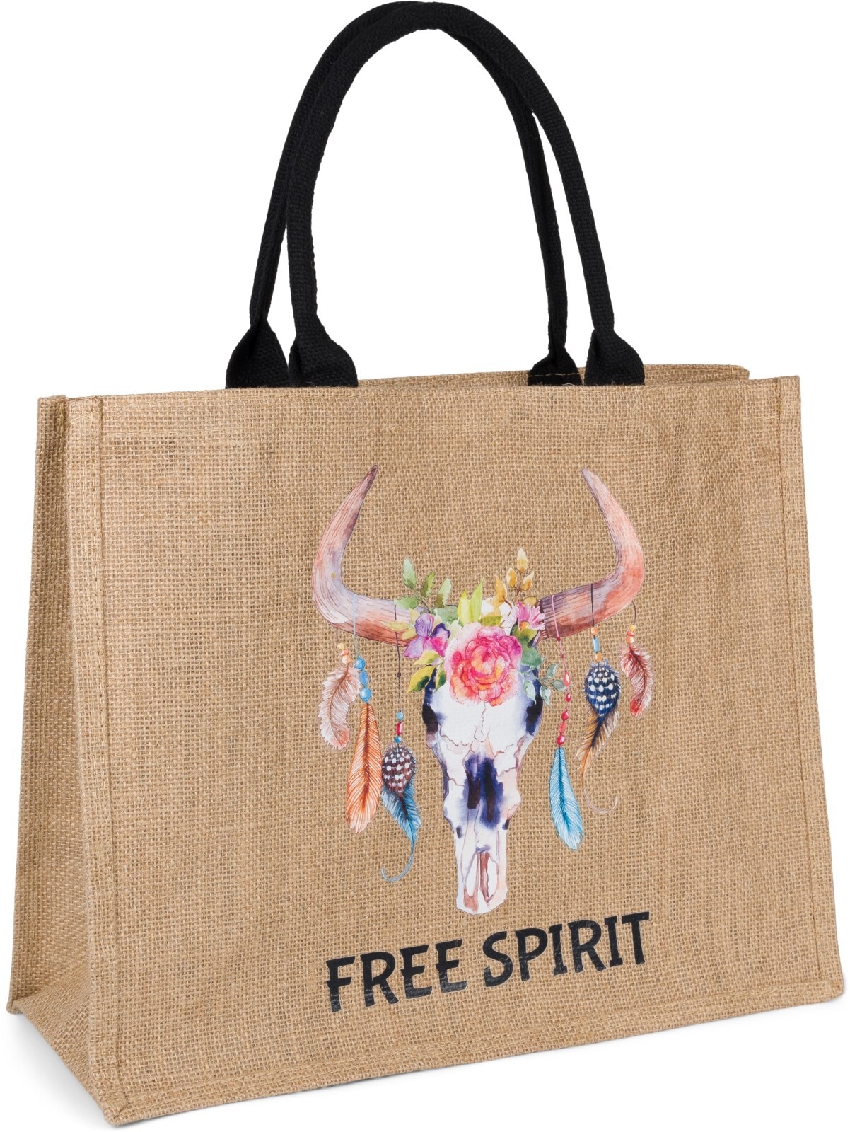 styleBREAKER Henkeltasche »Leinen Henkeltasche Boho Stier«