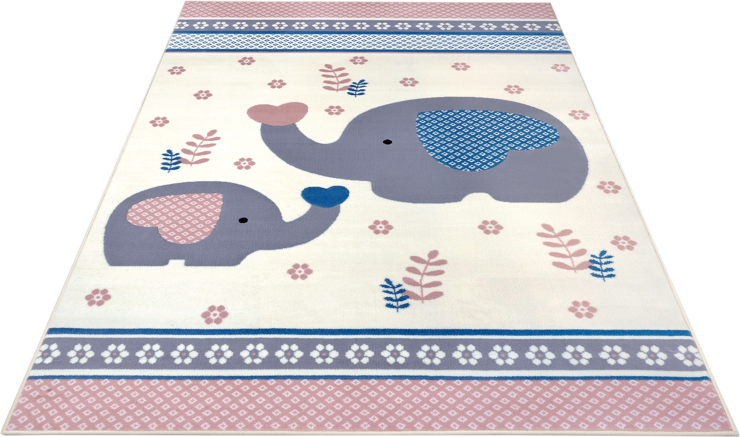 HANSE Home Kinderteppich »Happy Elefant«, rechteckig, 9 mm Höhe, Herz, Blume, Tiermotiv, Kurzflor, Kinderzimmer, Strapazierfähig, Pflegeleicht, Robust