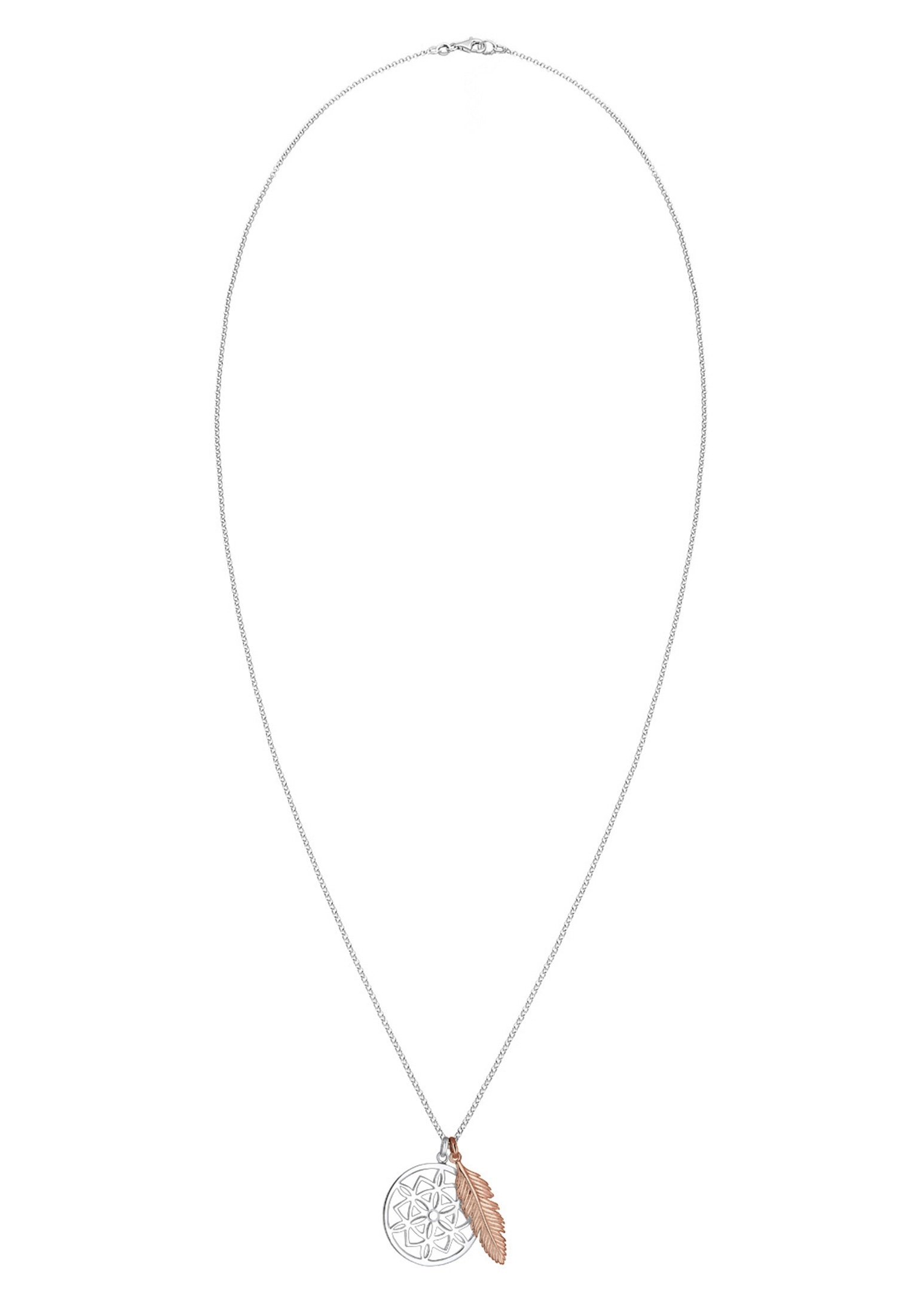 Elli Kette mit Anhänger »Halskette Ornament Feder Anhänger Traumfänger 925 Sterling Silber bicolor«