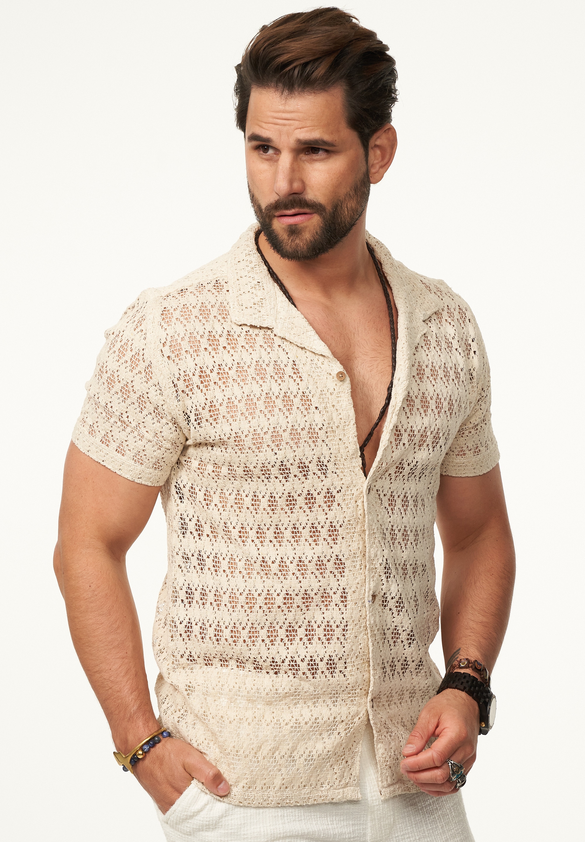 SOULSTAR Kurzarmhemd »Freizeithemd als Kurzam Strick Hemd im Retro-Look - Strick Polo-Hemd Overshirt im Regular-Fit für Herren« Herren Kurzarm Strick Polo-Hemd T-Shirt