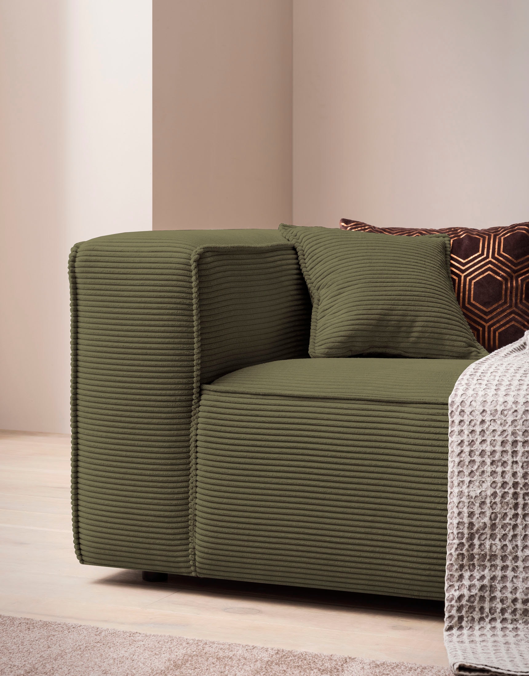 LeGer Home by Lena Gercke 3-Sitzer »PIARA, XXL Sofa mit Kedernaht, Big-Sofa in Cord oder Leinenoptik«, schwarze Füße, bequemer Sitzkomfort, extra tiefe Sitzfläche