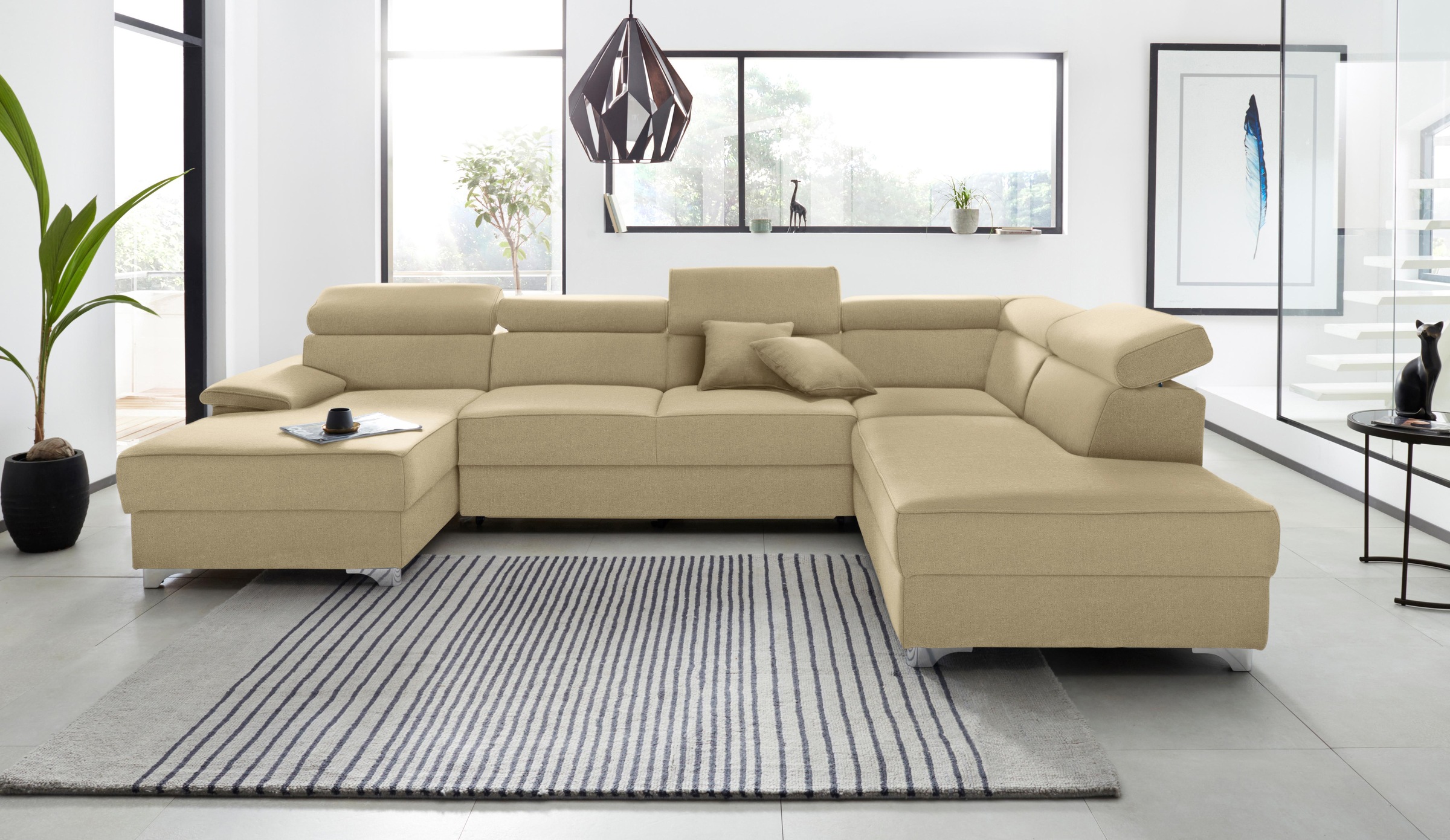 DOMO collection Wohnlandschaft »Mira, inklusive Kopfteilverstellung für mehr Wohlfühlkomfort, U-Form« wahlweise mit Bettfunktion und Bettkasten, elegant und modern