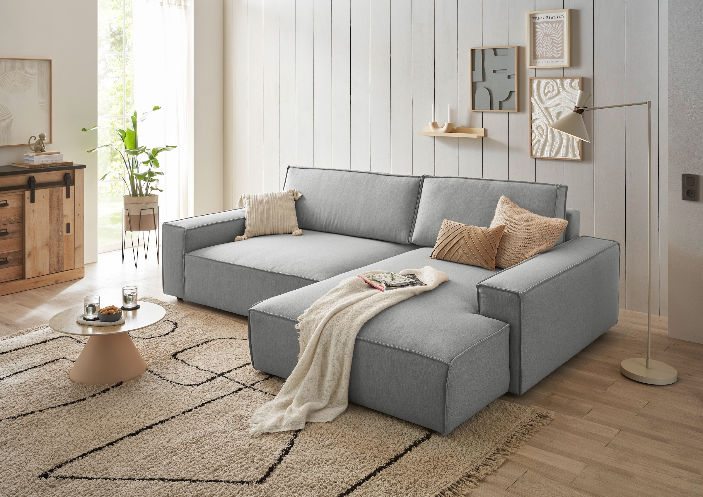 Home affaire Ecksofa »NEU: SHERWOODL XXL 284, Big-Sofa L-Form, tiefe Sitzfläche 95 cm, Cord,«, Leinenoptik, Recamiere rechts/links, auch als Schlafsofa stellbar