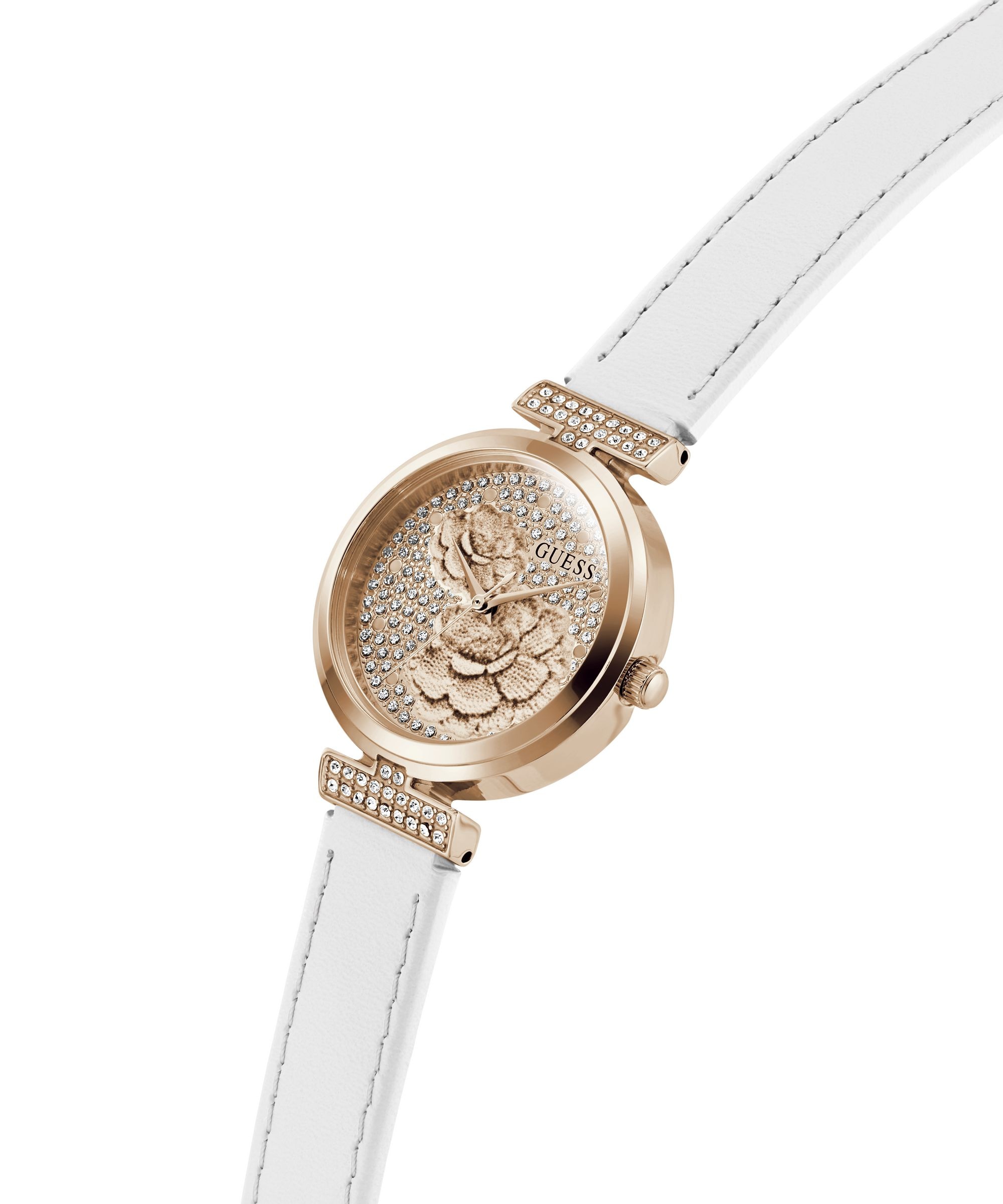 Guess Quarzuhr »ARRAY« Armbanduhr, Damenuhr, Lederarmband, analog