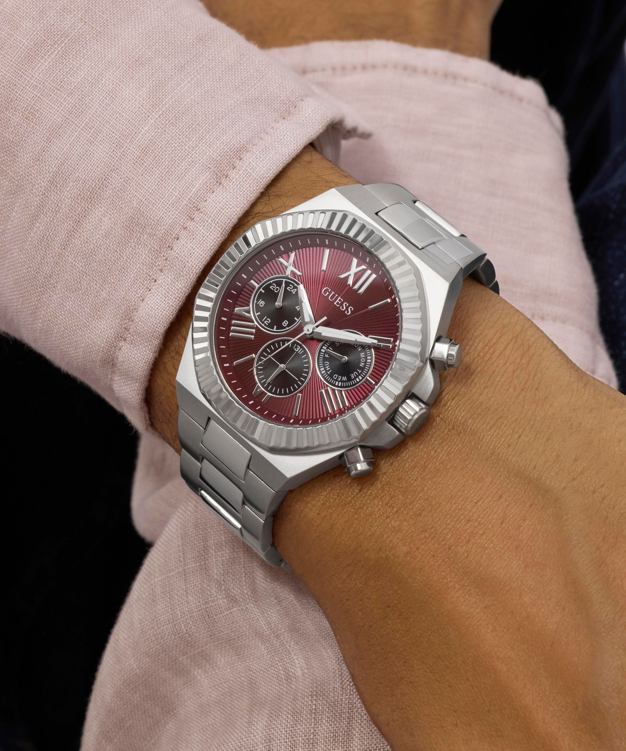 Guess Multifunktionsuhr »GUESS-EQUITY« Armbanduhr, Herrenuhr, Edelstahlarmband, analog, Wochentag, Tag
