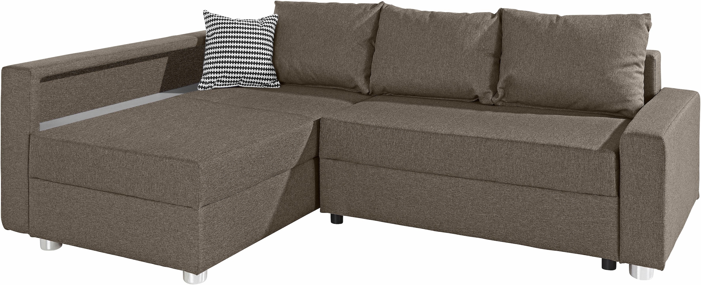 COLLECTION AB Ecksofa »Relax L-Form, B: 223 cm« Schlaffunktion, Bettkasten, Regal & 1 Zierkissen, optional Licht