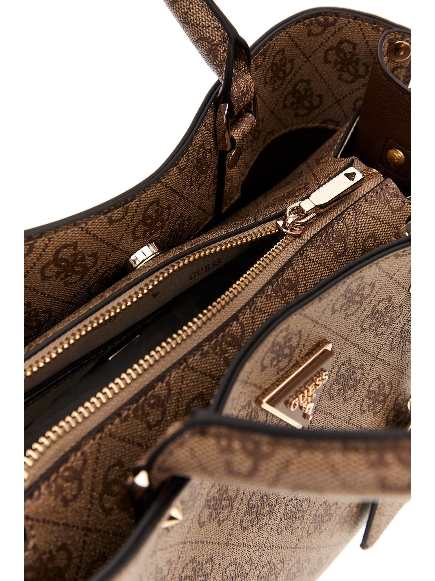 Guess Umhängetasche »MERIDIAN II GIRLFRIEND SATCHEL« Damen Handtasche, Schultertasche mit Logo-Schmuckelement