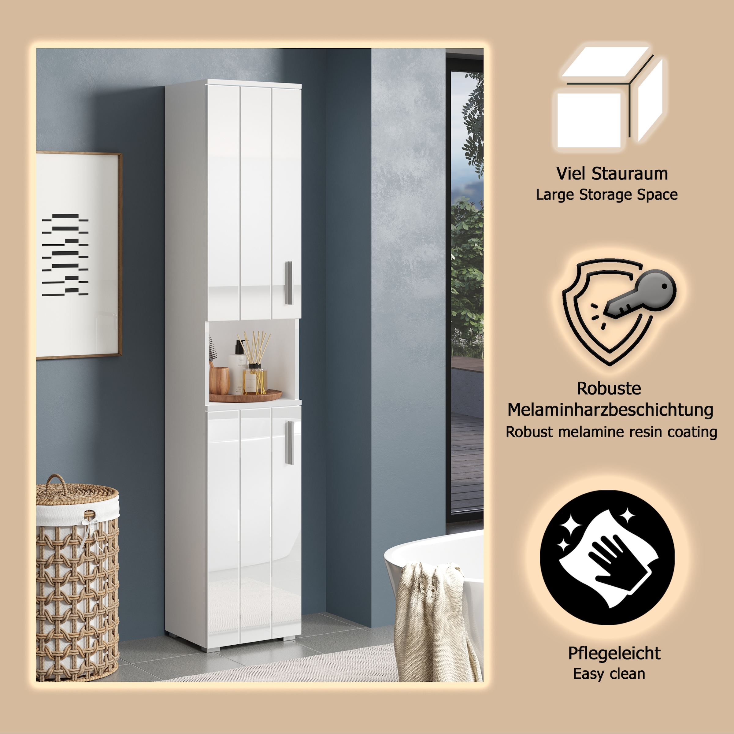 welltime Hochschrank »Prag«, (1 St.), Hochschrank mit 2 Türen & 1 Fach - (B/T/H) 37/31/192 cm