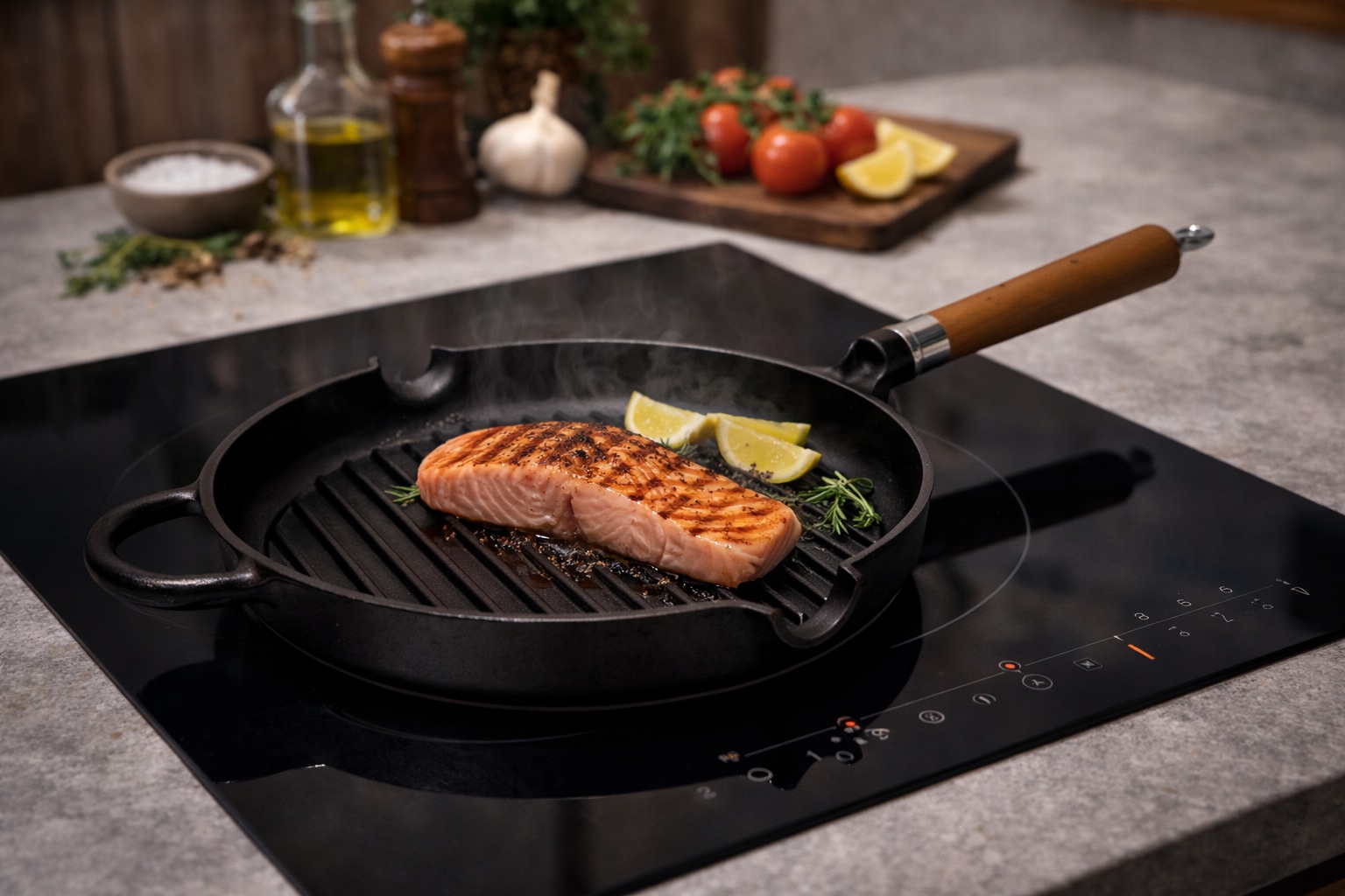 Ronneby Bruk Grillpfanne »Maestro Pfanne, Ø 28 cm, mit Holzgriff & Gegengriff« Gusseisen 1 tlg.