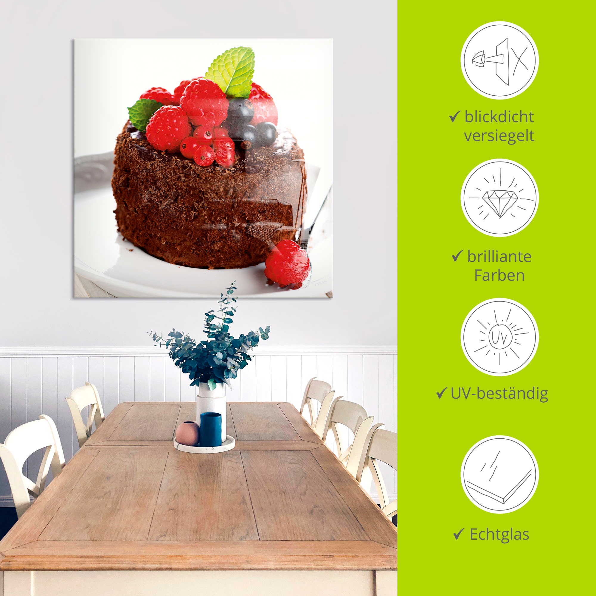 Artland Glasbild »Feiner Schokoladenkuchen mit Beeren« Süßspeisen 1 Stk. tlg. in verschiedenen Größen
