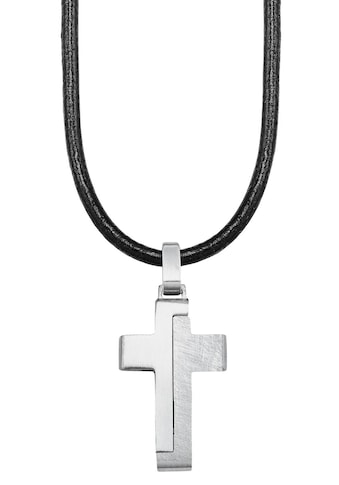 Kette mit Anhänger »Halskette Kreuz, 2024225«, aus Edelstahl + Leder