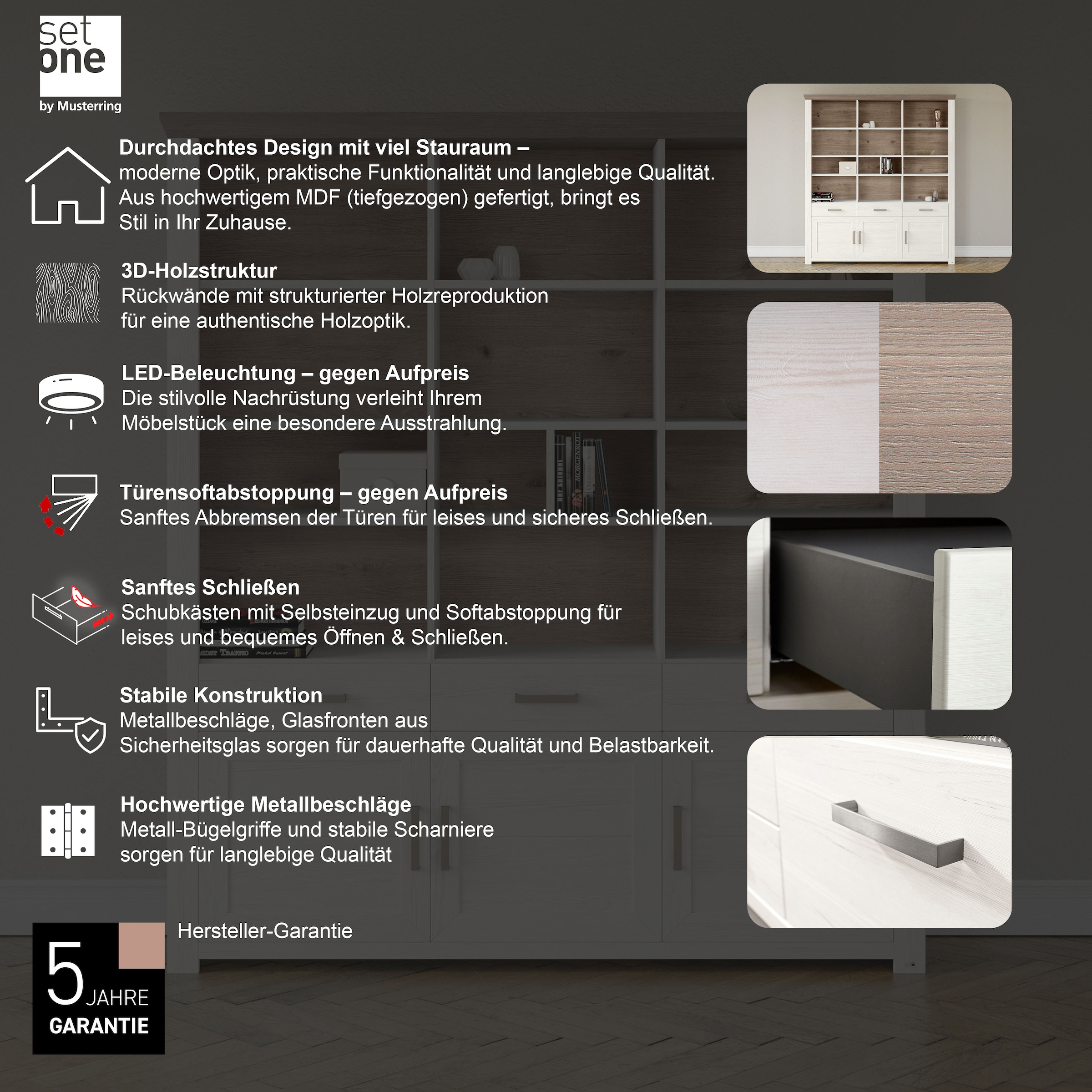 set one by Musterring Aktenregal »York«, offenes Design, wahlweise mit Beleuchtung, 3 Farben, Breite 184 cm