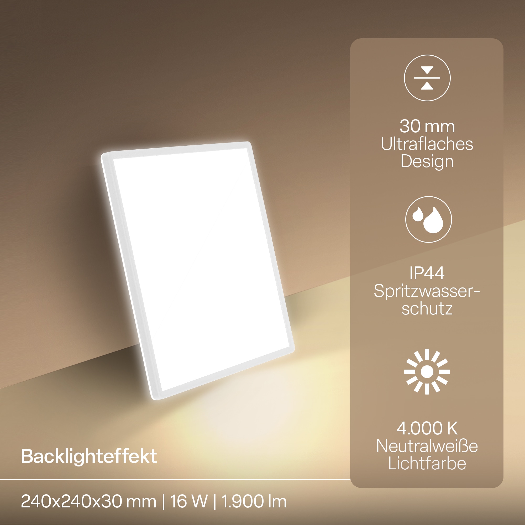 B.K.Licht LED Panel »SHALLOW« LED-Board 1 Stk. Neutralweiß 24x24x3 cm, Badlampe, Badezimmer, Küche, Wohnzimmer