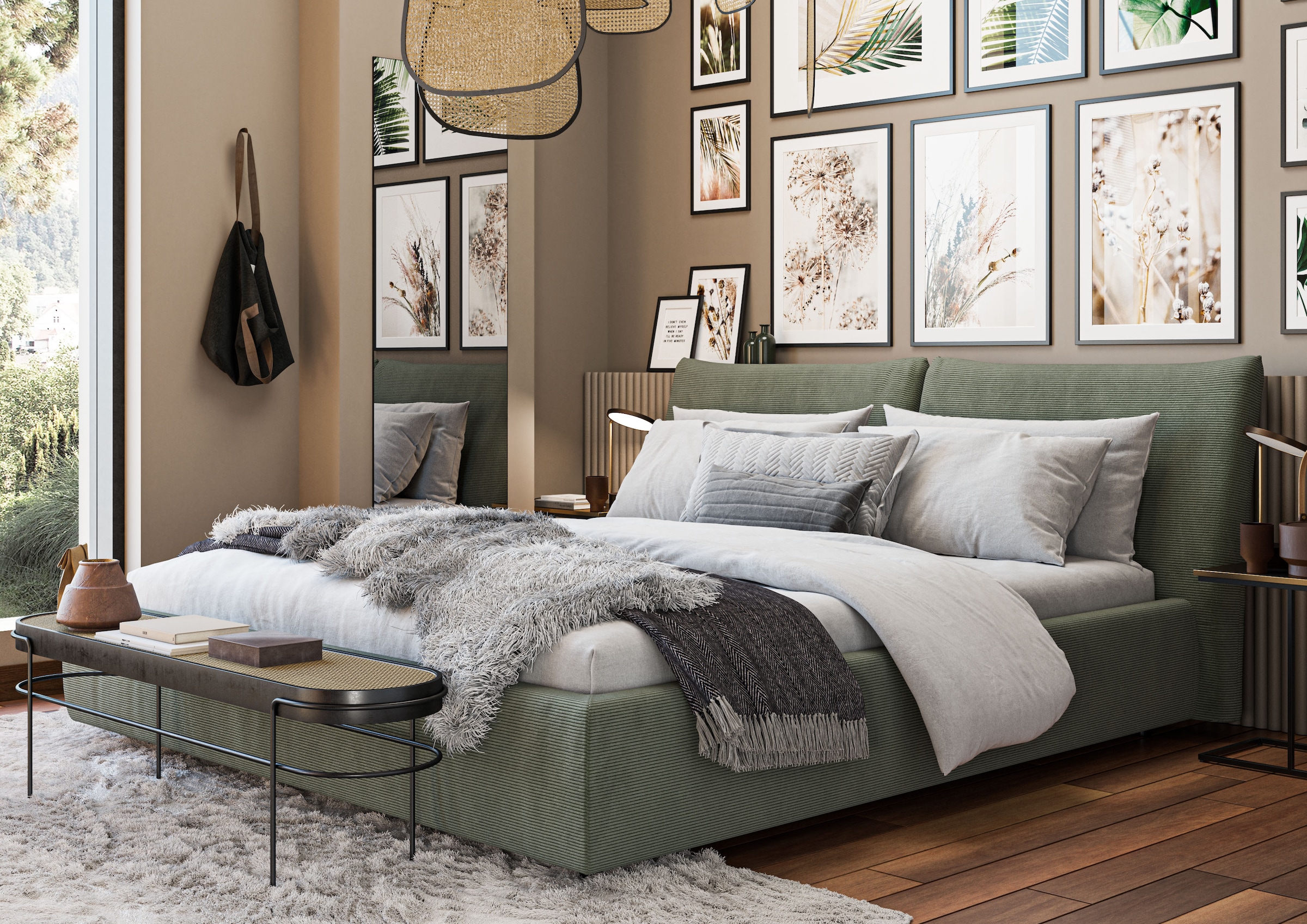 PLACES OF STYLE Polsterbett »Priora in 4 Breiten bis 200cm« auch in NaturLEDER, Cord, belastbar bis 280kg, auch Überlänge 220 cm