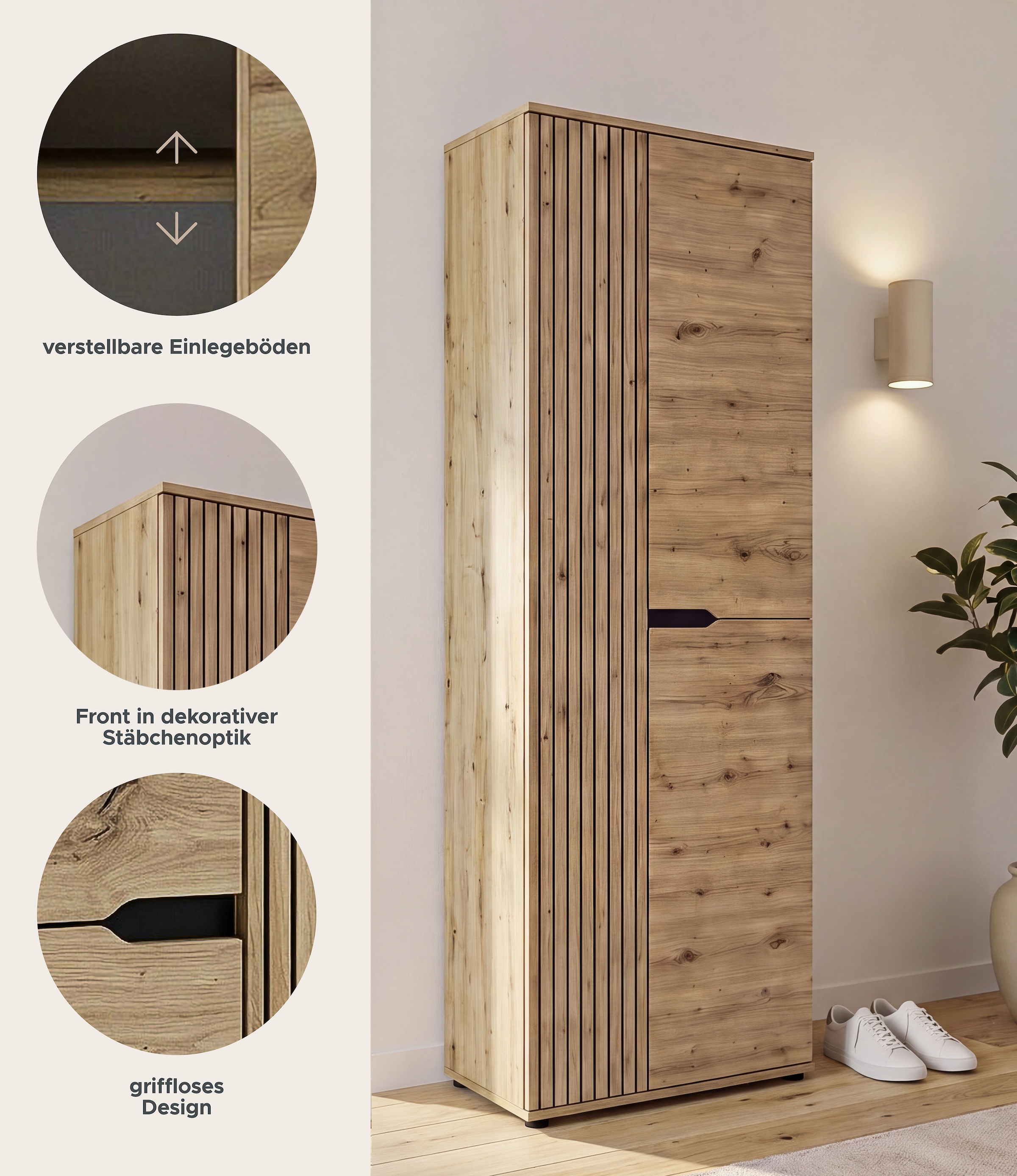 OTTO home Garderobenschrank »FJELL, Breite 65cm, 2 Türen, 4 Einlegeböden, 6 Fächer, 1 Kleiderstange« Kleiderschrank, Schrank, Dielenschrank, Flurschrank, Mehrzweckschrank