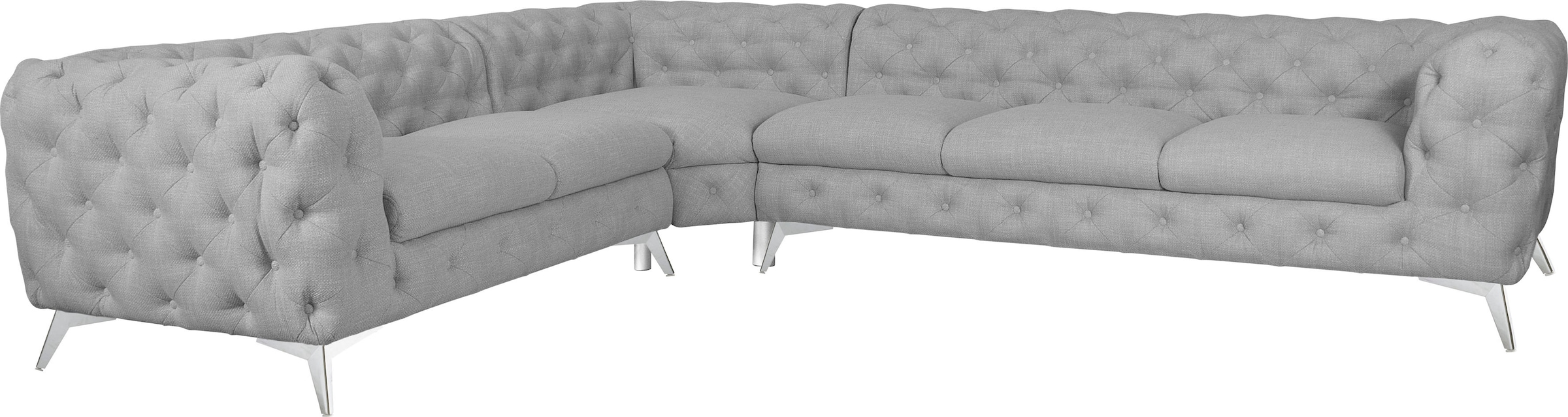 Leonique Chesterfield-Sofa »Ecksofa GLYNIS L-Form mit Wellenunterfederung, Maße B/T/H 323/264/75cm«, aufwändige Knopfheftung, moderne Chesterfield Optik, Fußfarbe wählbar