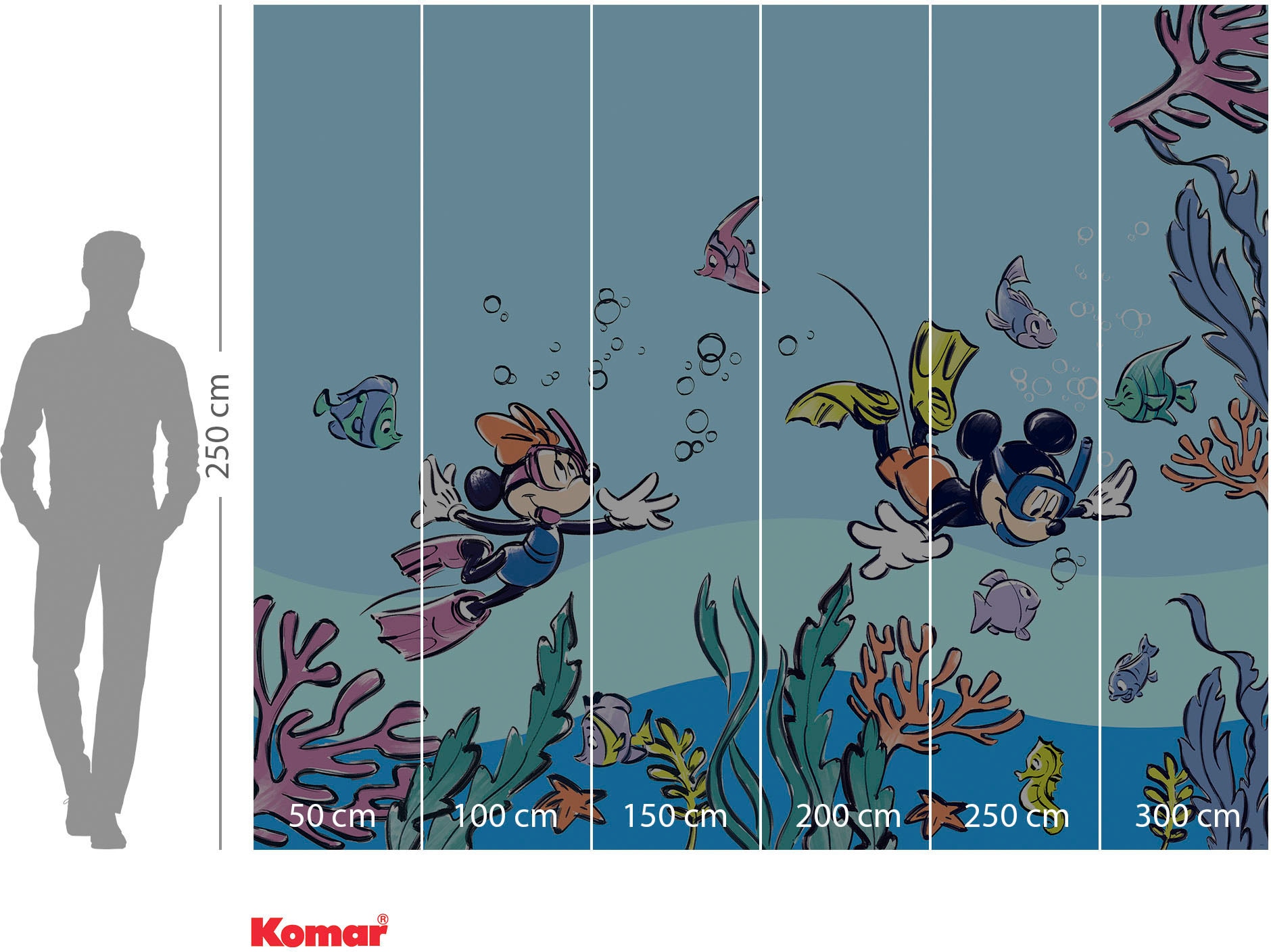 Komar Fototapete »Digitaldruck Vlies - Mickey & Minnie Coral Reef - Größe 300 x 250 cm«, bedruckt, Kinderzimmer