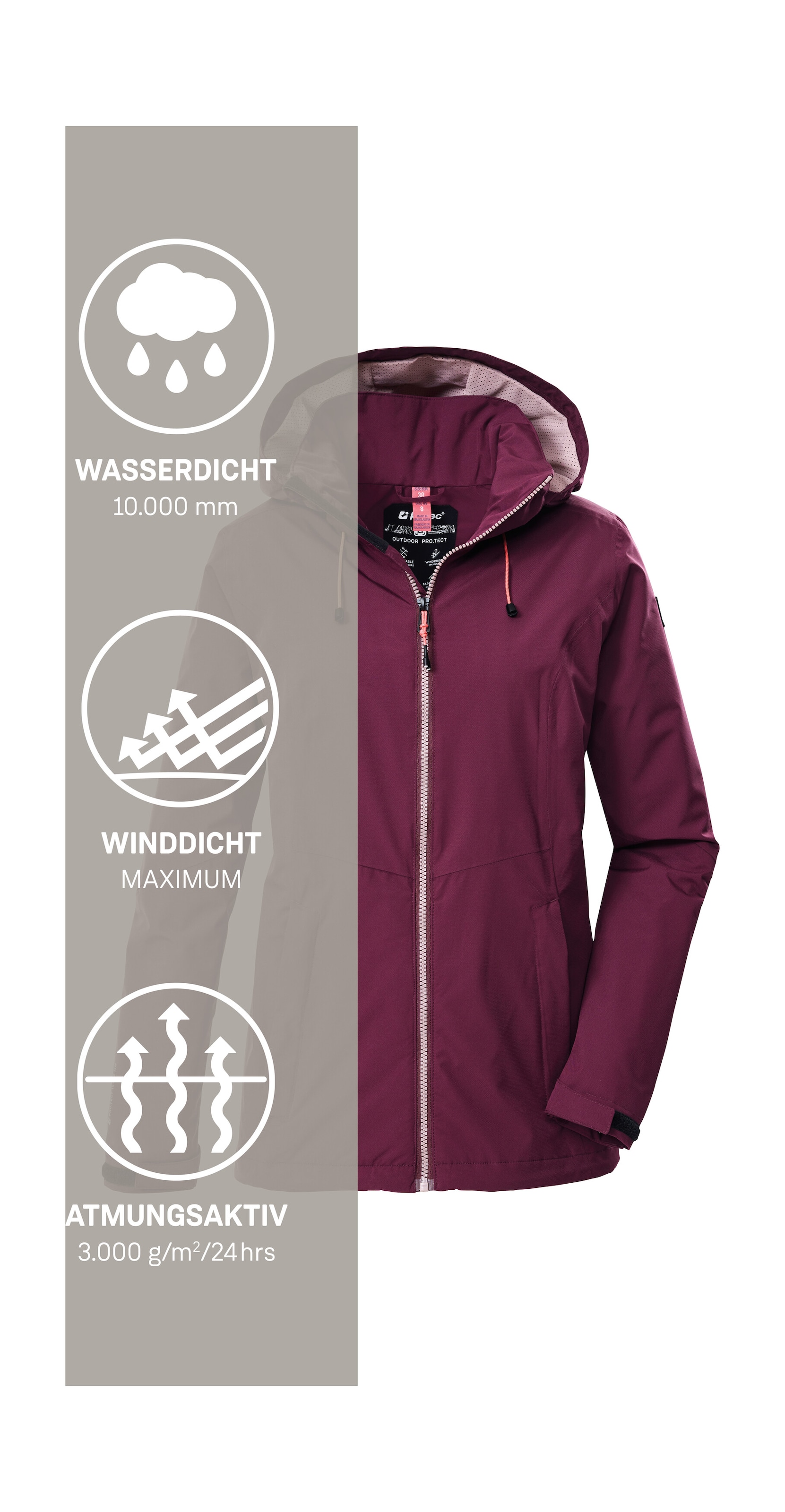 Killtec Outdoorjacke »Damen Regenjacke OOKS 1« Leichte, wasser- und winddichte Jacke, atmungsaktiv, abnehmbare Kapuze