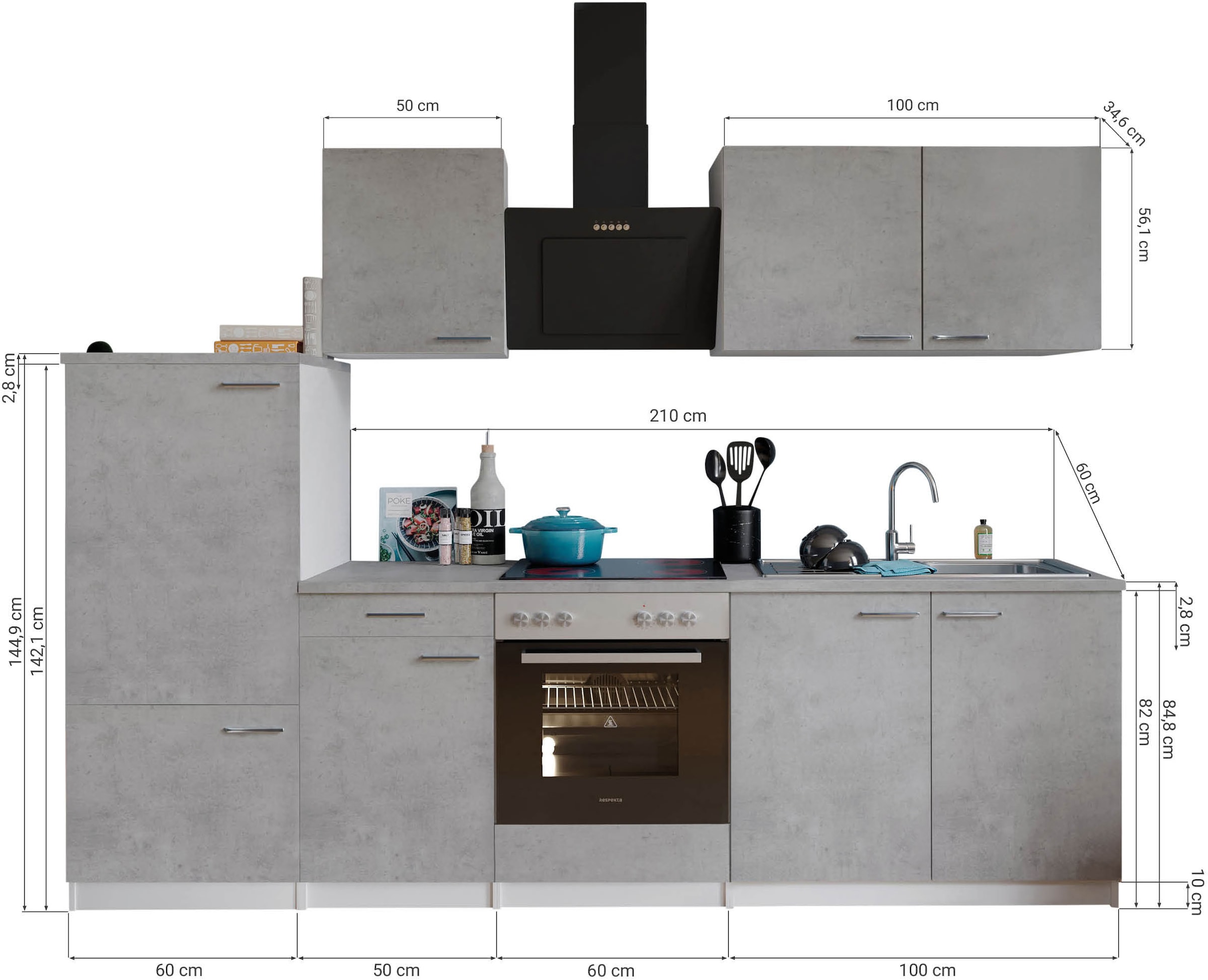 MESANA Küchenzeile »Malia«, Breite 270 cm, 85 cm Arbeitshöhe, in exklusiver Konfiguration für OTTO