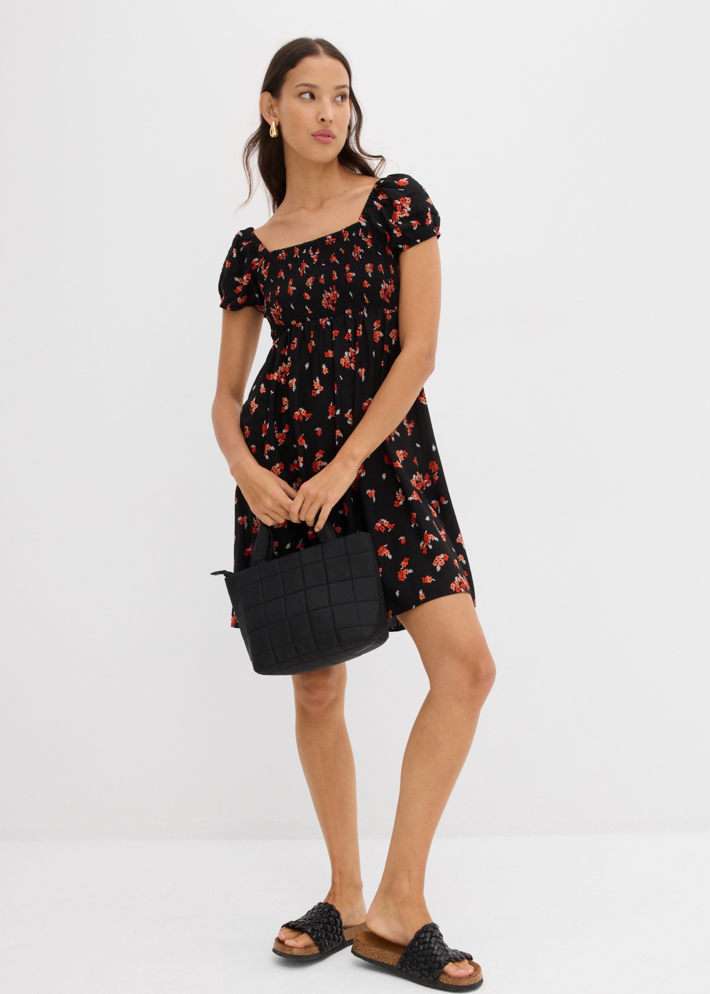 bonprix Minikleid eleganter Stil, figurbetonte Passform, mit Smok-Details, aus Viskose
