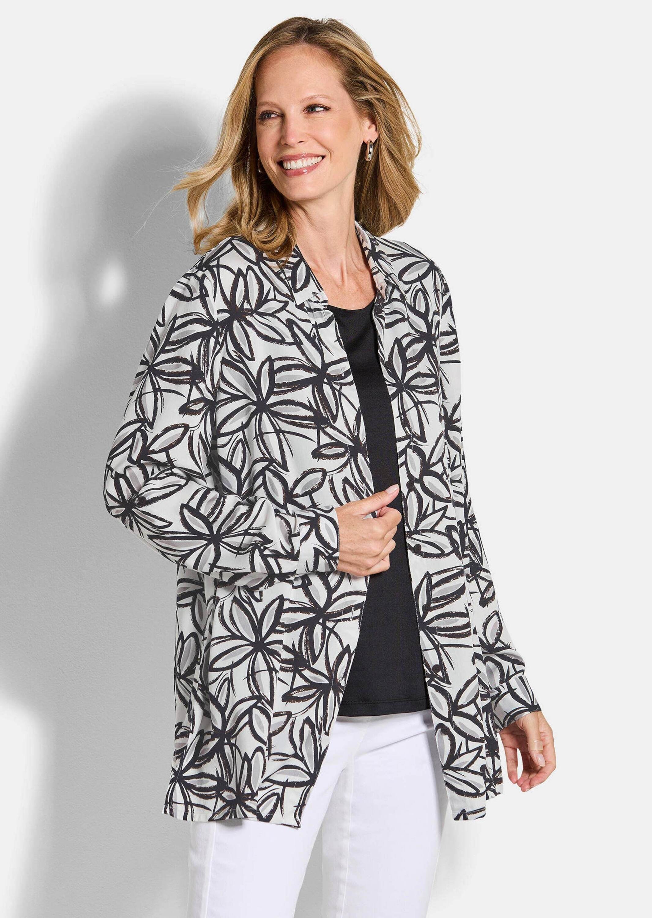 GOLDNER Hemdbluse »Hemdbluse mit Blumenprint« figurschmeichelender Schnitt