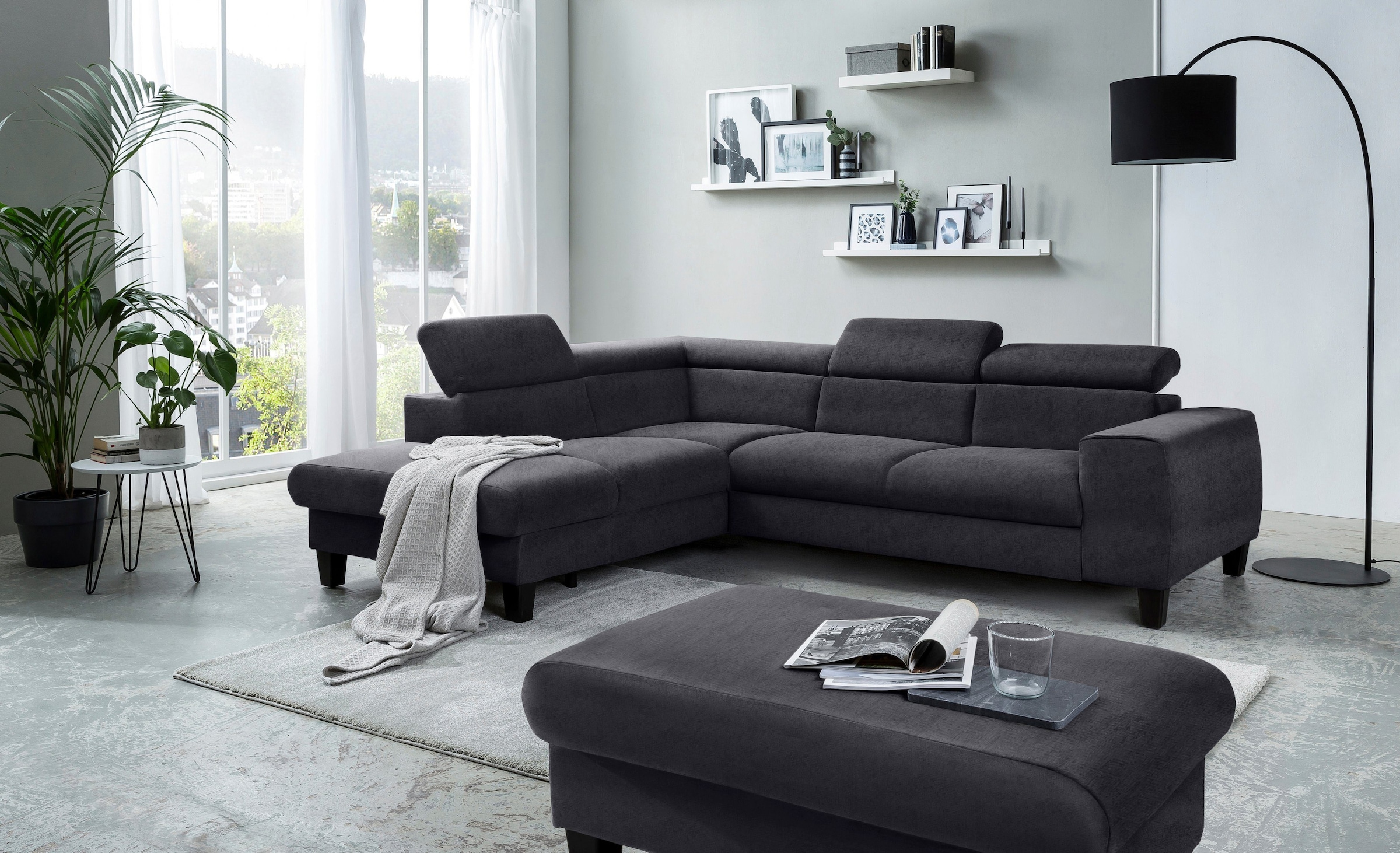 COTTA Polstergarnitur »Morven L-Form«, (Set), Set bestehend aus: Ecksofa mit Kopfteilverstellung & Hocker