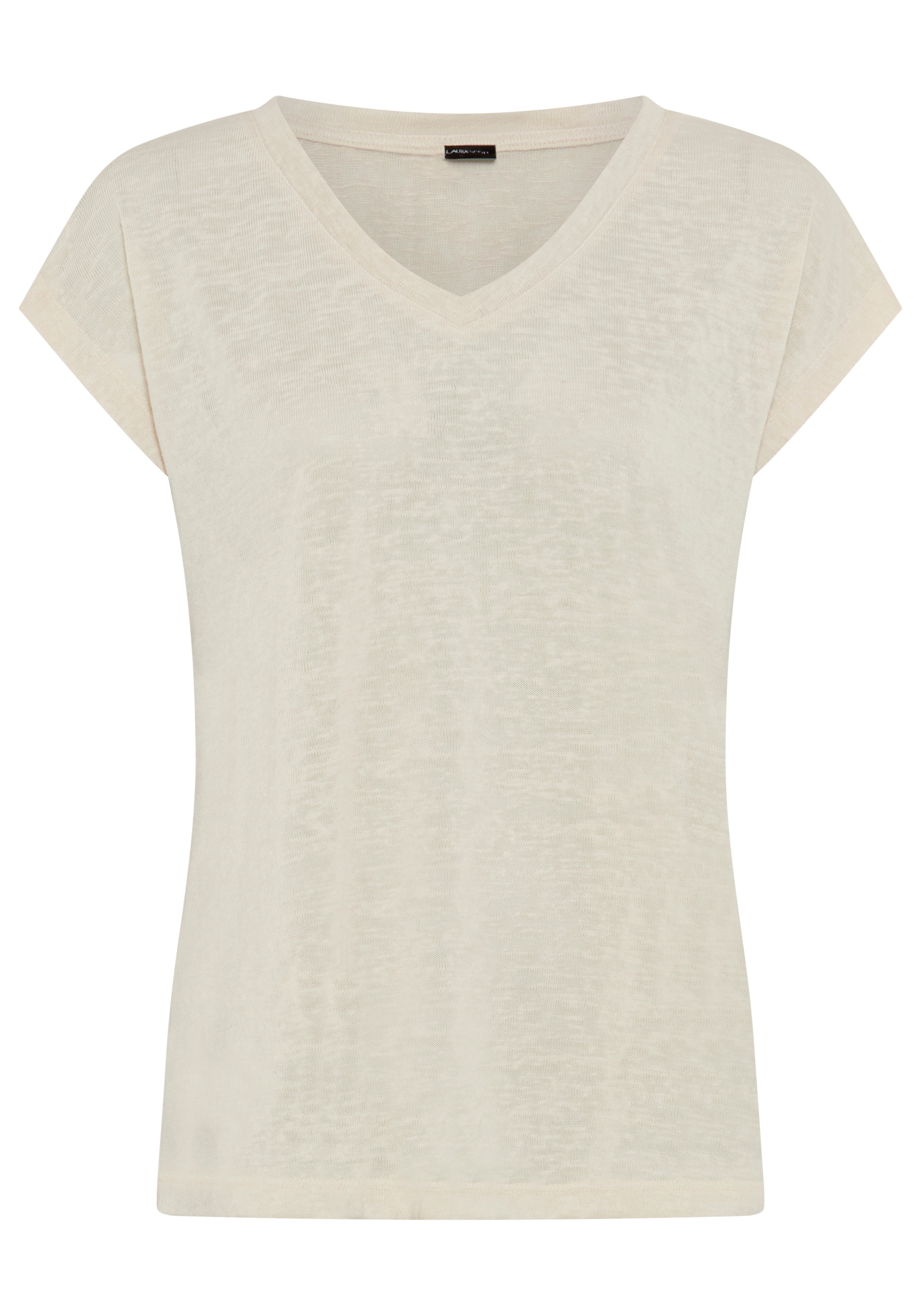Laura Scott T-Shirt in strukturierter Leinen-Optik mit V-Ausschnitt