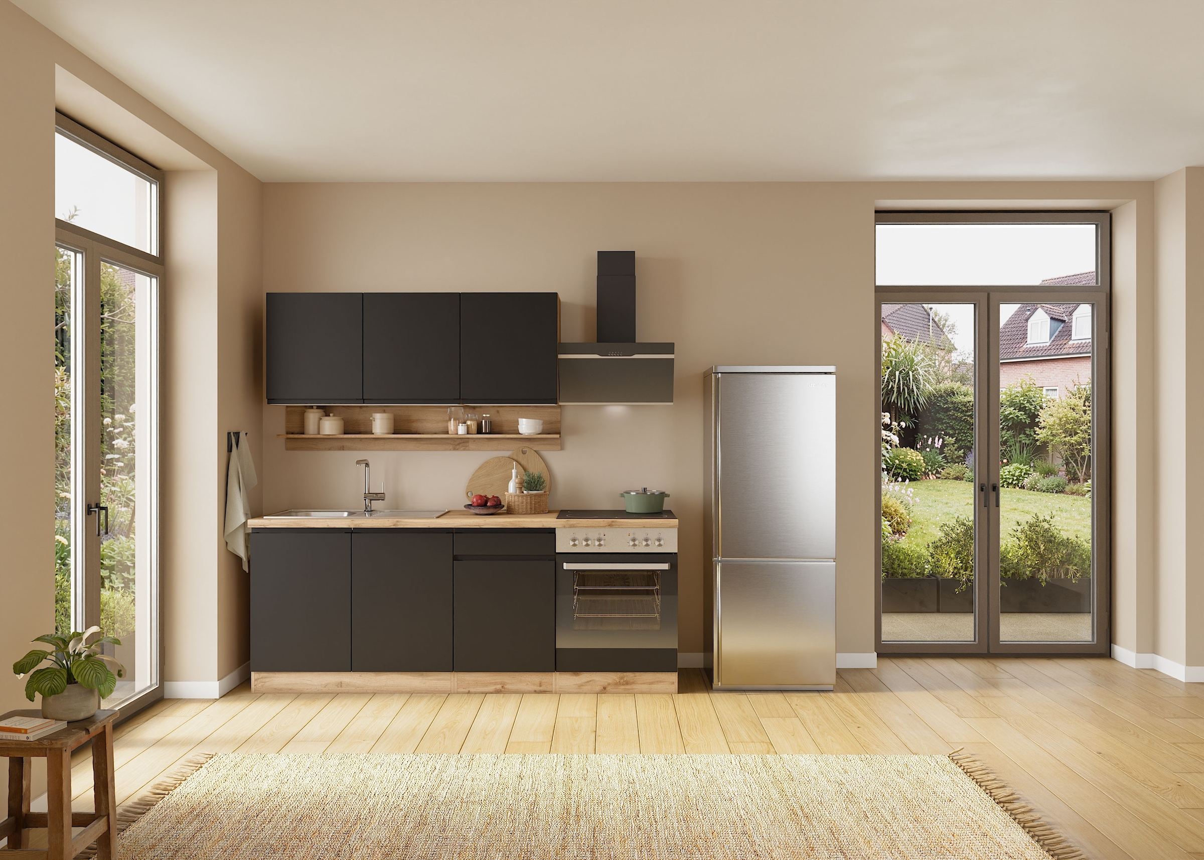 KOCHSTATION Spülenschrank »KS-Virginia,neu in verbesserter Ausführung« Stauraum, Softclose, ohne Armatur,  Breite 100 cm, inklusive Einbauspüle, Soft-Close