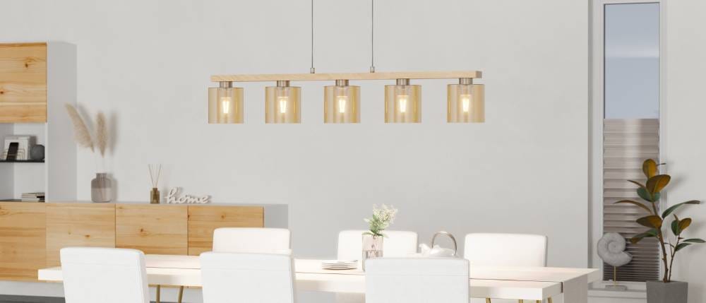 EGLO Hängeleuchte »CASTRALVO«, 5 flammig, Leuchtmittel E27 | ohne Leuchtmittel, Pendelleuchte, Esszimmerlampe, E27 Fassung, 121 cm, FSC zertifiziert