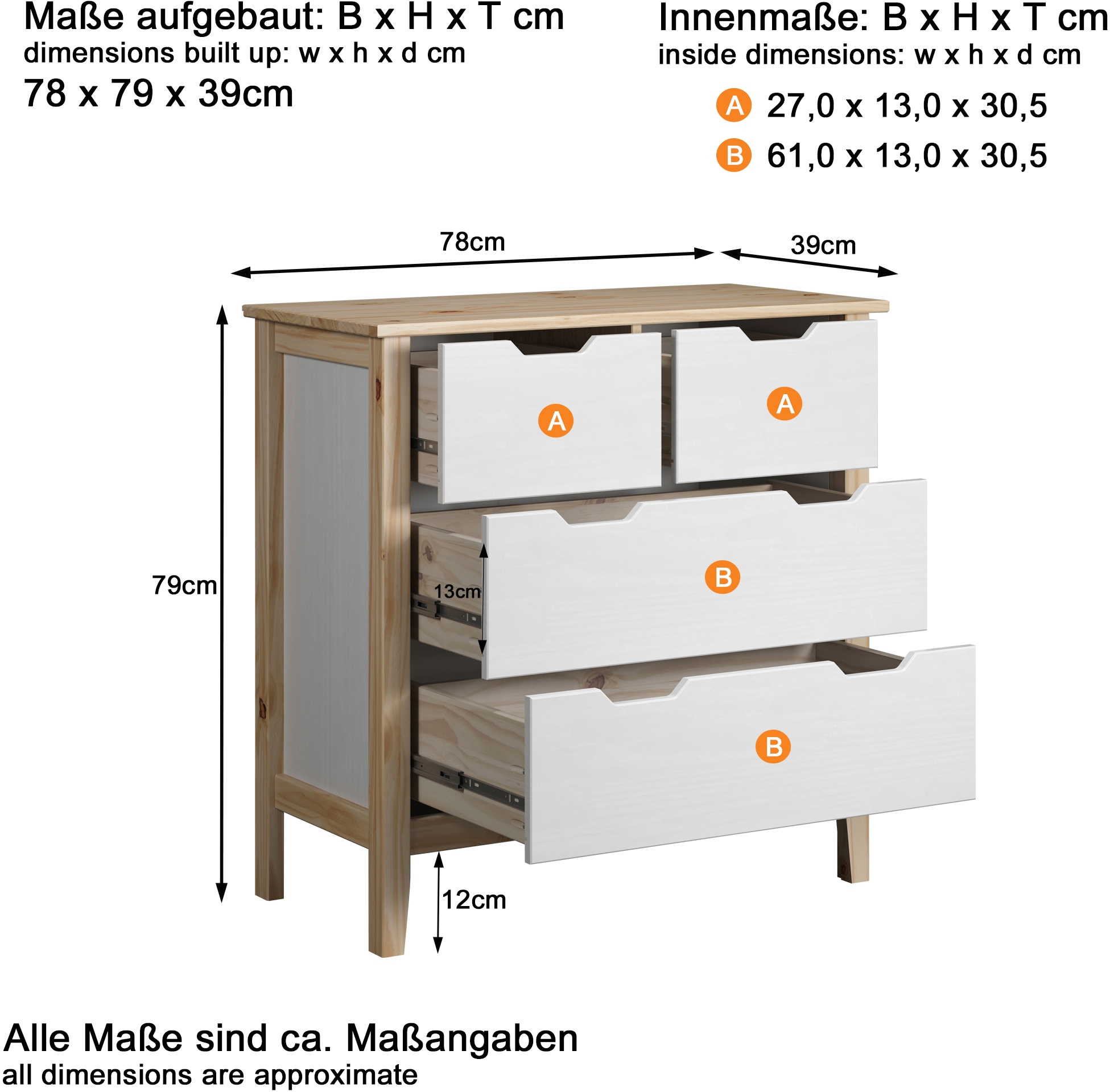 INTER-FURN Kommode »Latera«, (1 St.), Massivholz / Klarlack matt, Kiefer