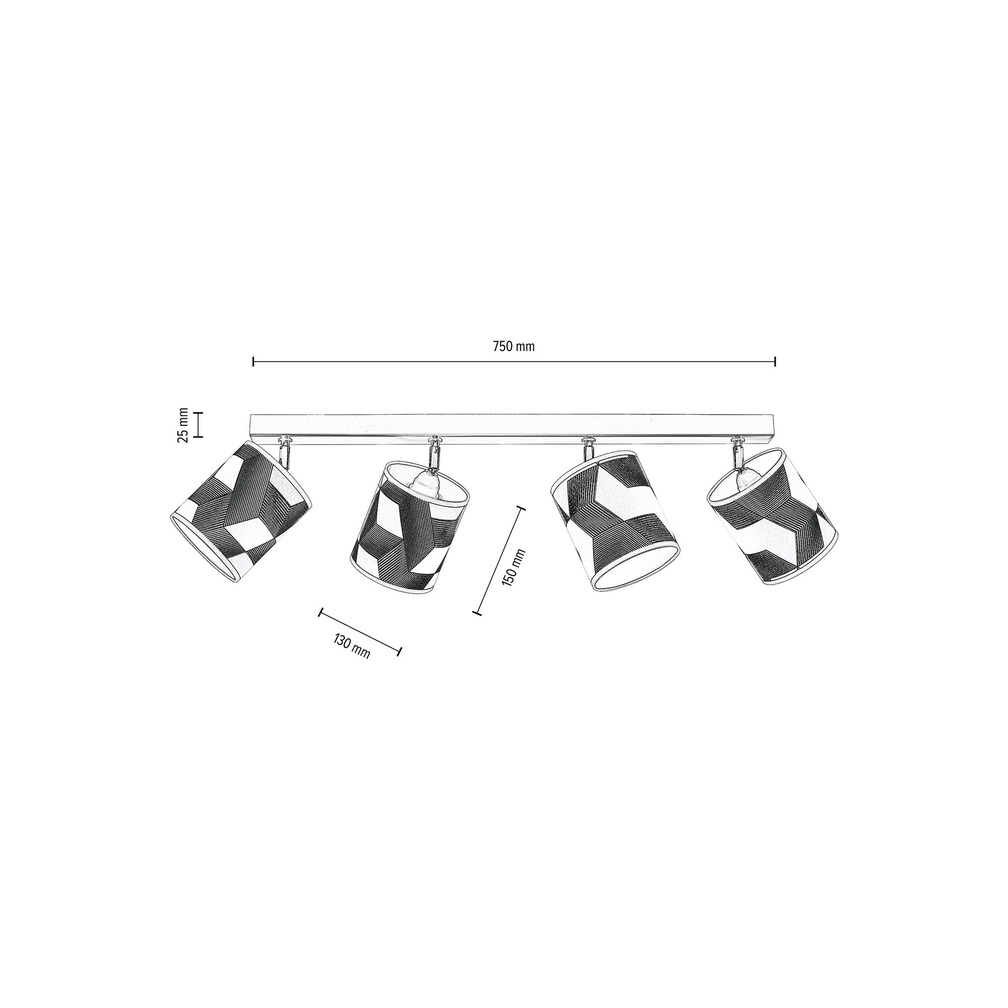 BRITOP LIGHTING Deckenleuchte »ESPACIO«, 4 flammig, Leuchtmittel E27 | ohne Leuchtmittel, Schirme aus laminierter Tapete, bewegliche Spots