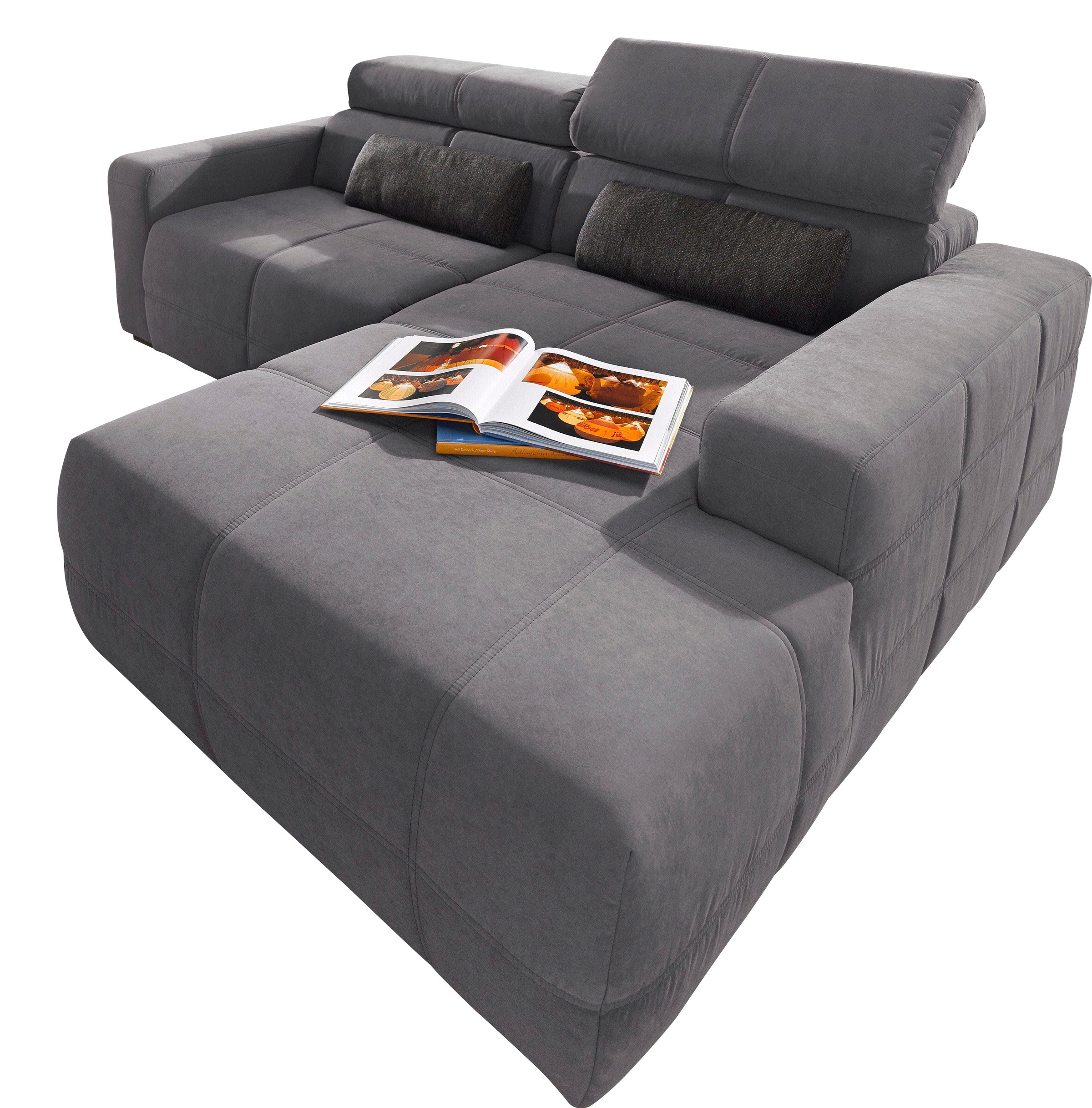 DOMO collection Ecksofa »Brandon B/T: 214/175 cm, belastbar bis 140kg/ Sitz, L-Form«, Luxus-Microfaser, grau