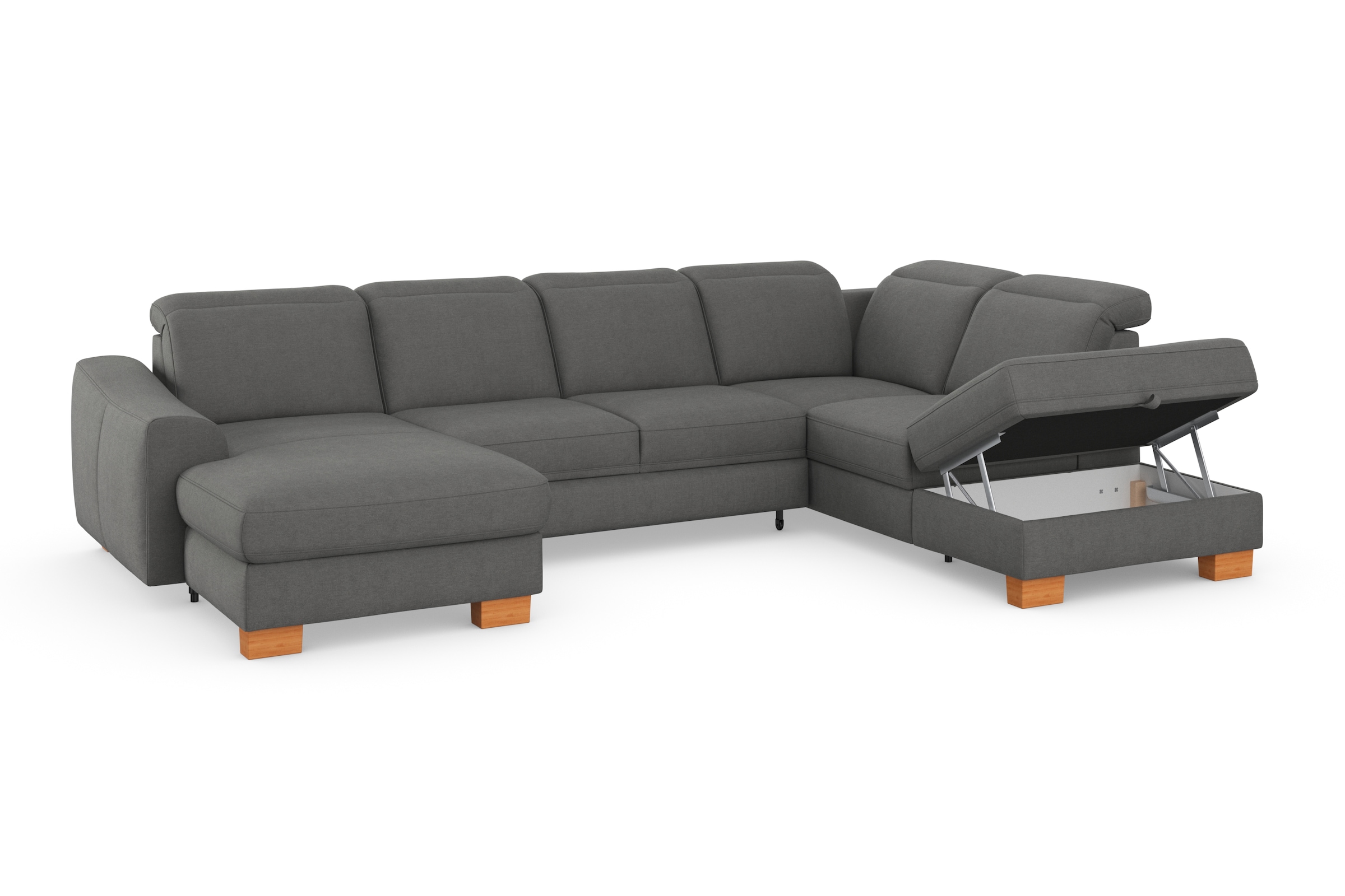 sit&more Wohnlandschaft »Dundee U-Form«, mit Federkern und Massivholzfüßen, wahlweise mit Kopfteilverstellung