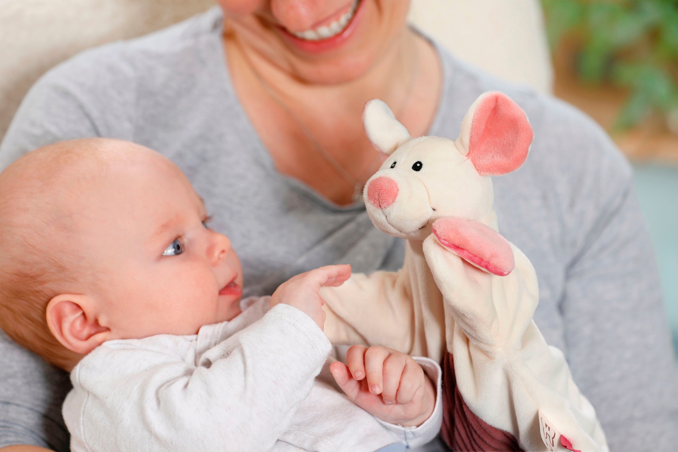 Nici Schmusetuch »My first NICI, Handpuppe Maus 2in1 26x25 cm«, sanfte Materialmix aus glattem und geripptem Plüsch