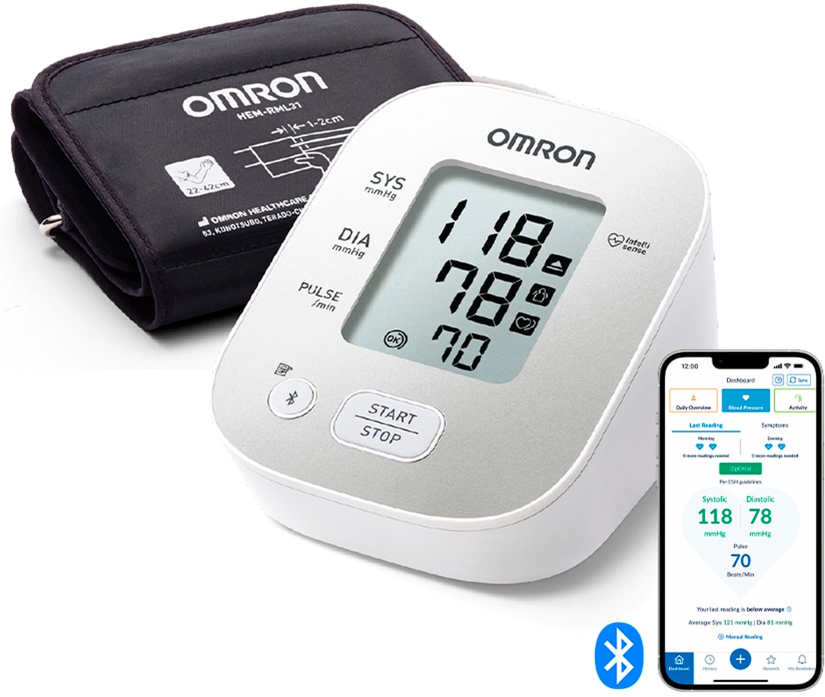 Oberarm-Blutdruckmessgerät »OMRON X2 Smart+«, klinisch validiert, mit kostenloser App,...