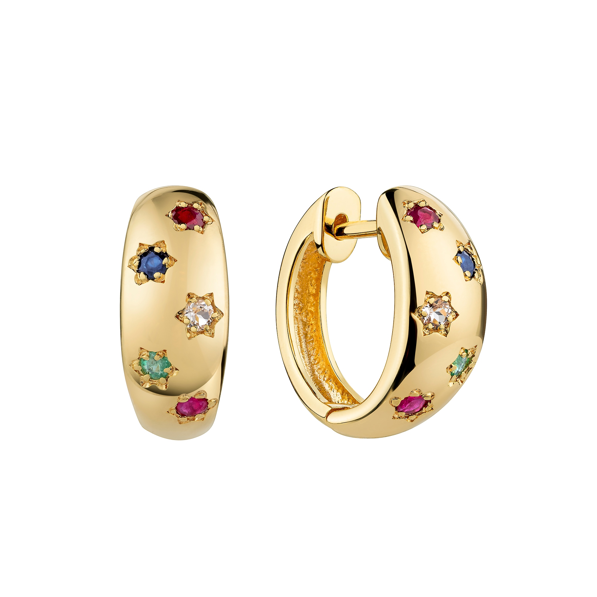 Firetti Paar Creolen »Schmuck Geschenk Silber 925 Ohrschmuck Ohrringe Blumen« mit Rubin, Saphir, Smaragd, Weißtopas