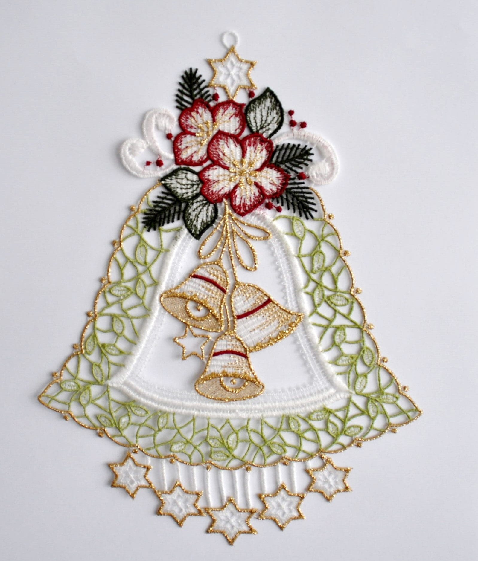 Stickereien Plauen Fensterbild »Fensterbild Glocke« Echte Plauener Spitze in bunt, Größe B/L: 20 cm x 28 cm