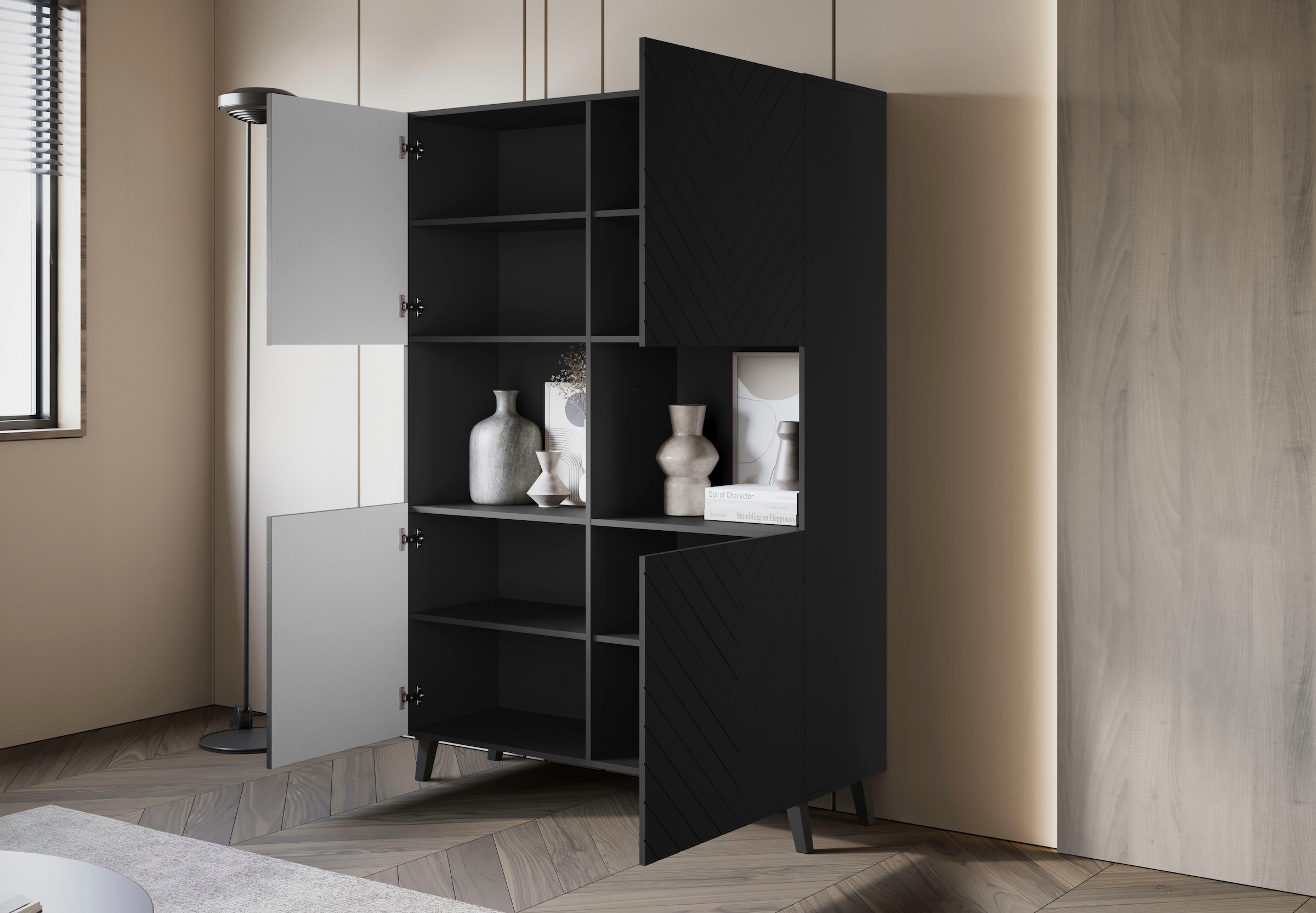 INOSIGN Highboard »PHUKET«, (1 St.), Moderne Hochkommode ohne Griffe mit 10 Fächern, Breite 120 cm