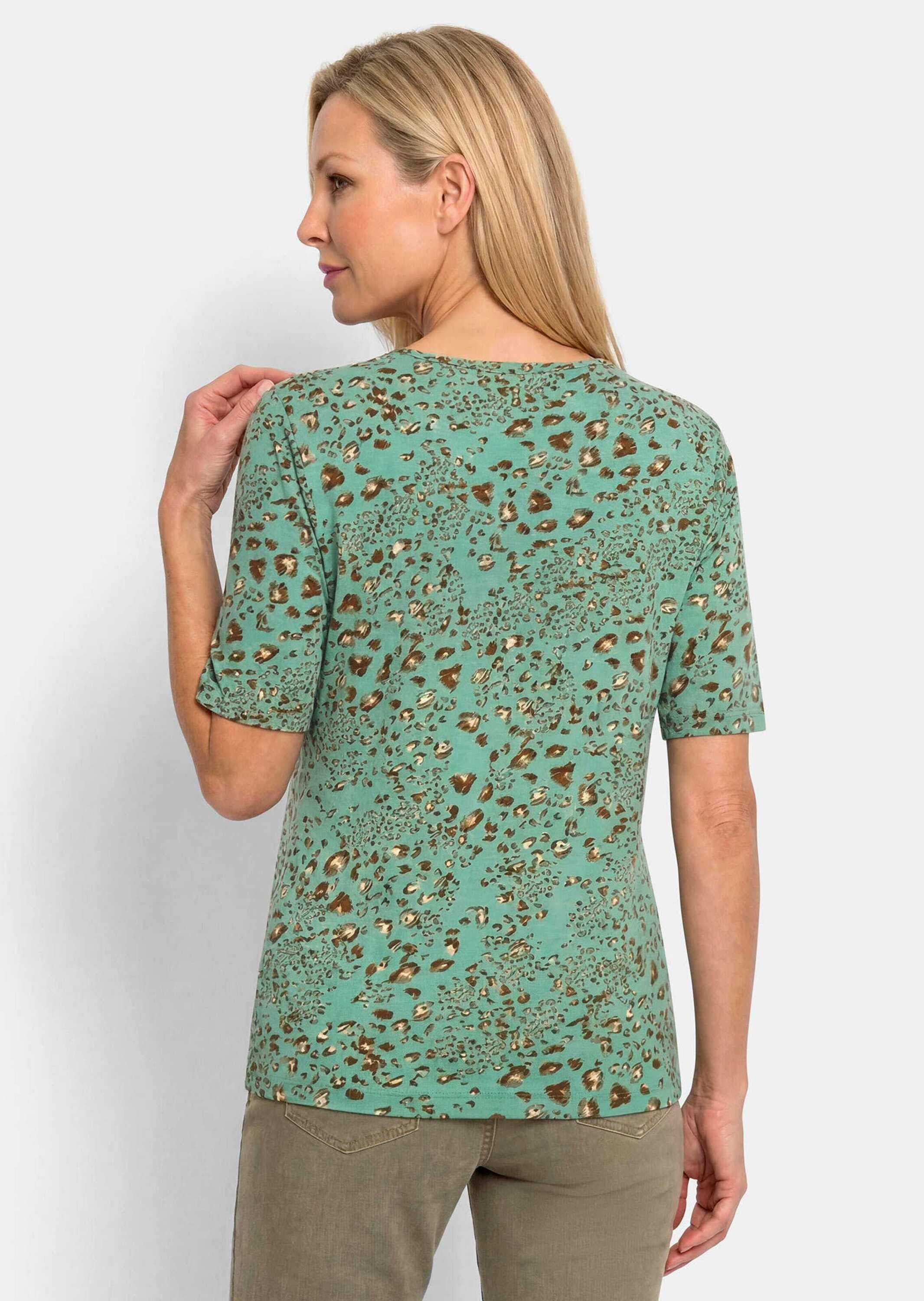 GOLDNER Kurzarmshirt »Kurzgröße Viskoseshirt im Leo Look« stretchbequemer Viskosejersey