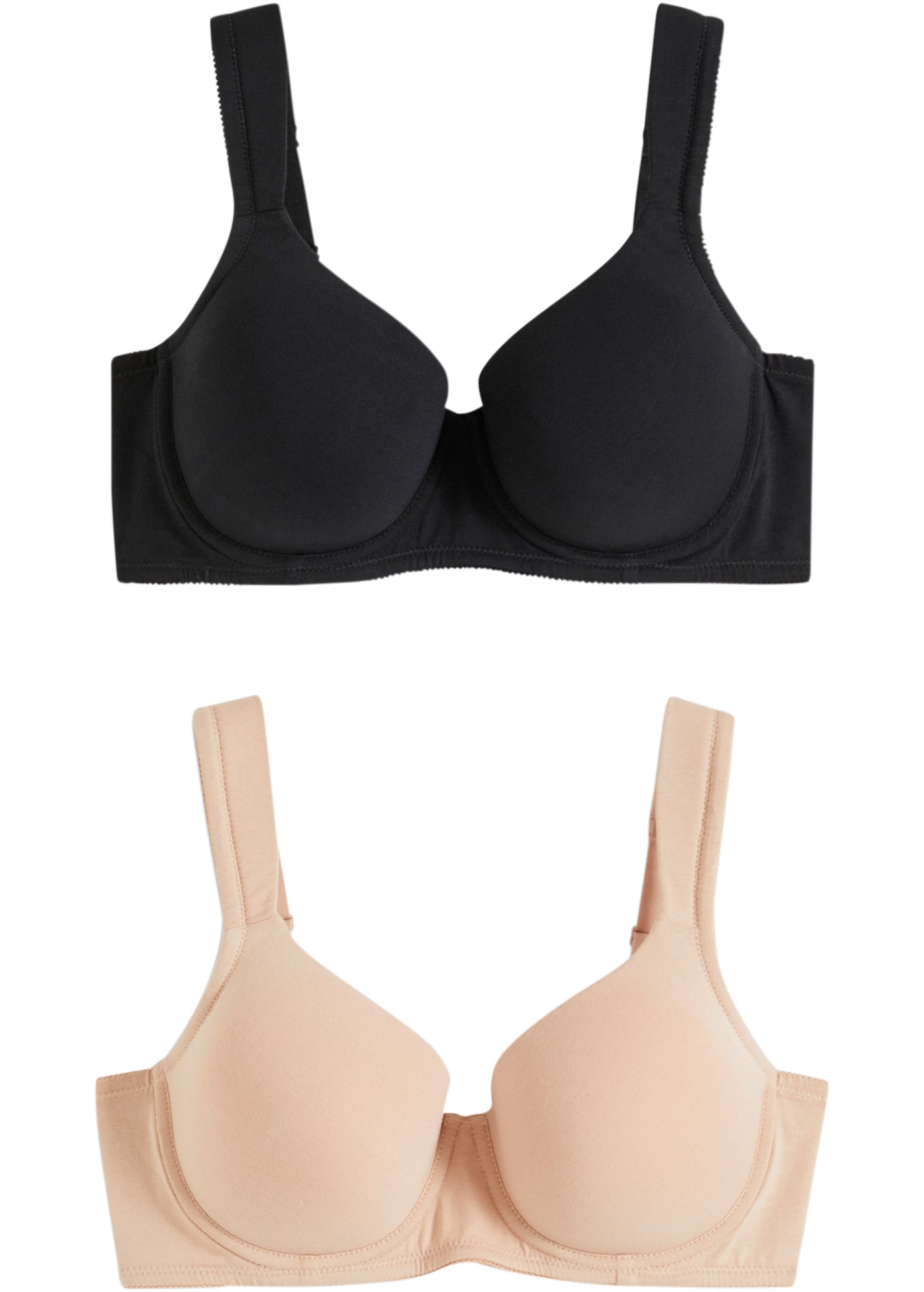 bonprix Schalen-BH Packung, 2 tlg. mit breiten, gepolsterten Trägern, mit Bügel, im 2er Pack