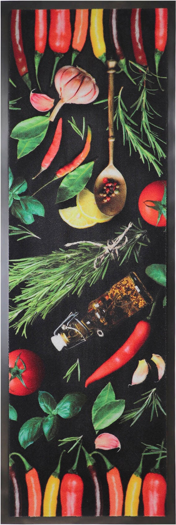 Primaflor-Ideen in Textil Küchenläufer »CHILI HERBS«, rechteckig, Chili-Kräuter Motiv, Größe 50x150 cm, rutschhemmend, Küche